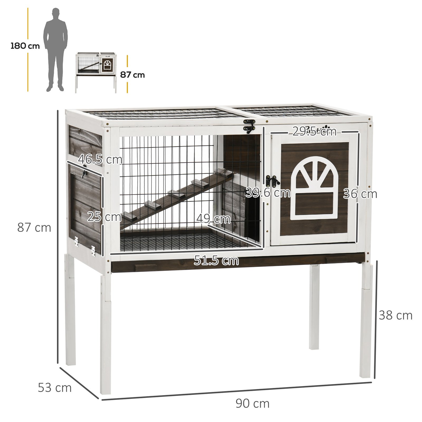 Wooden Rabbit Hutch, Guinea Pig Cage, with Removable Tray, Openable Roof - Image 3