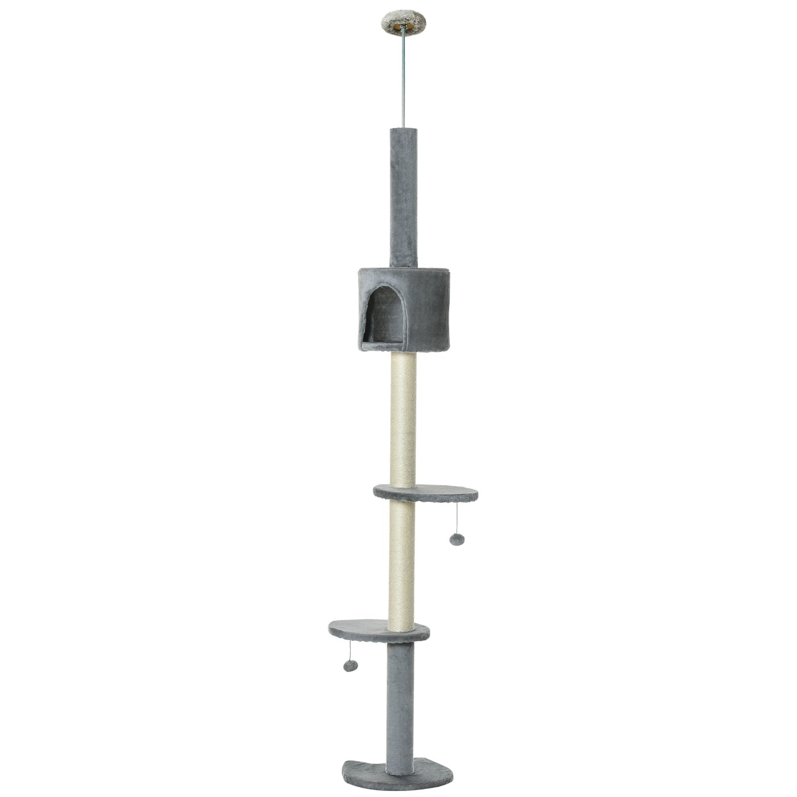 Floor to Ceiling Cat Tree for Indoor Cats, Kitten Tower, Condo, Multi-Layer Activity Center, Indoor Pet Play House with Solid Scratching Post Hanging Balls, Light Grey