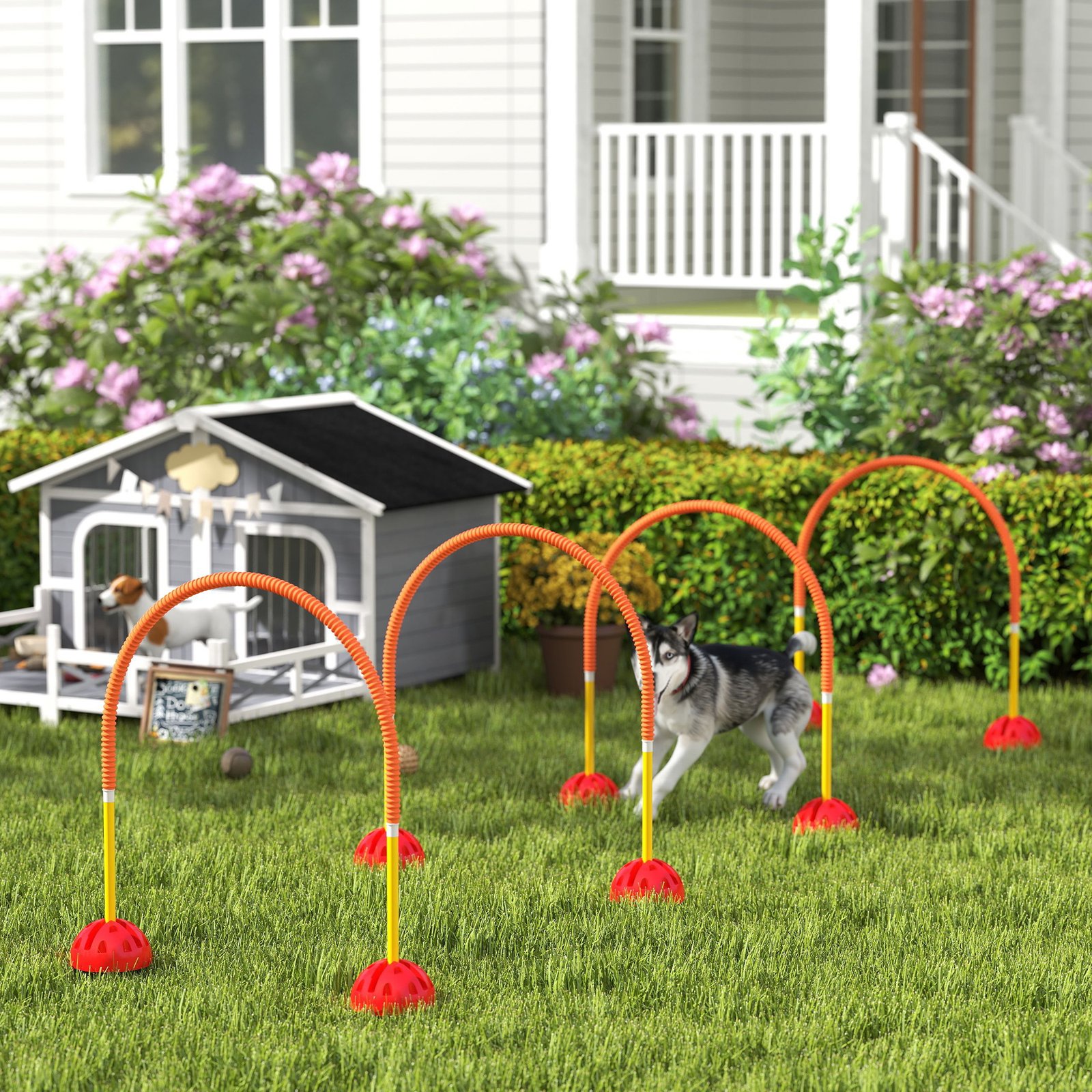 4-Piece Dog Agility Training Equipment with 4 Adjustable Width Doors, Bag, for Garden, Orange - Image 9