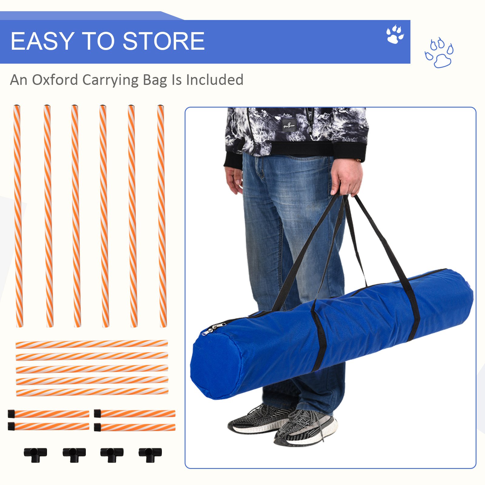 Dog Agility Equipment Pet Outdoor Training Play Run Obstacle w/ 6 Weaves Poles Whistle Carrying Bag - Image 4