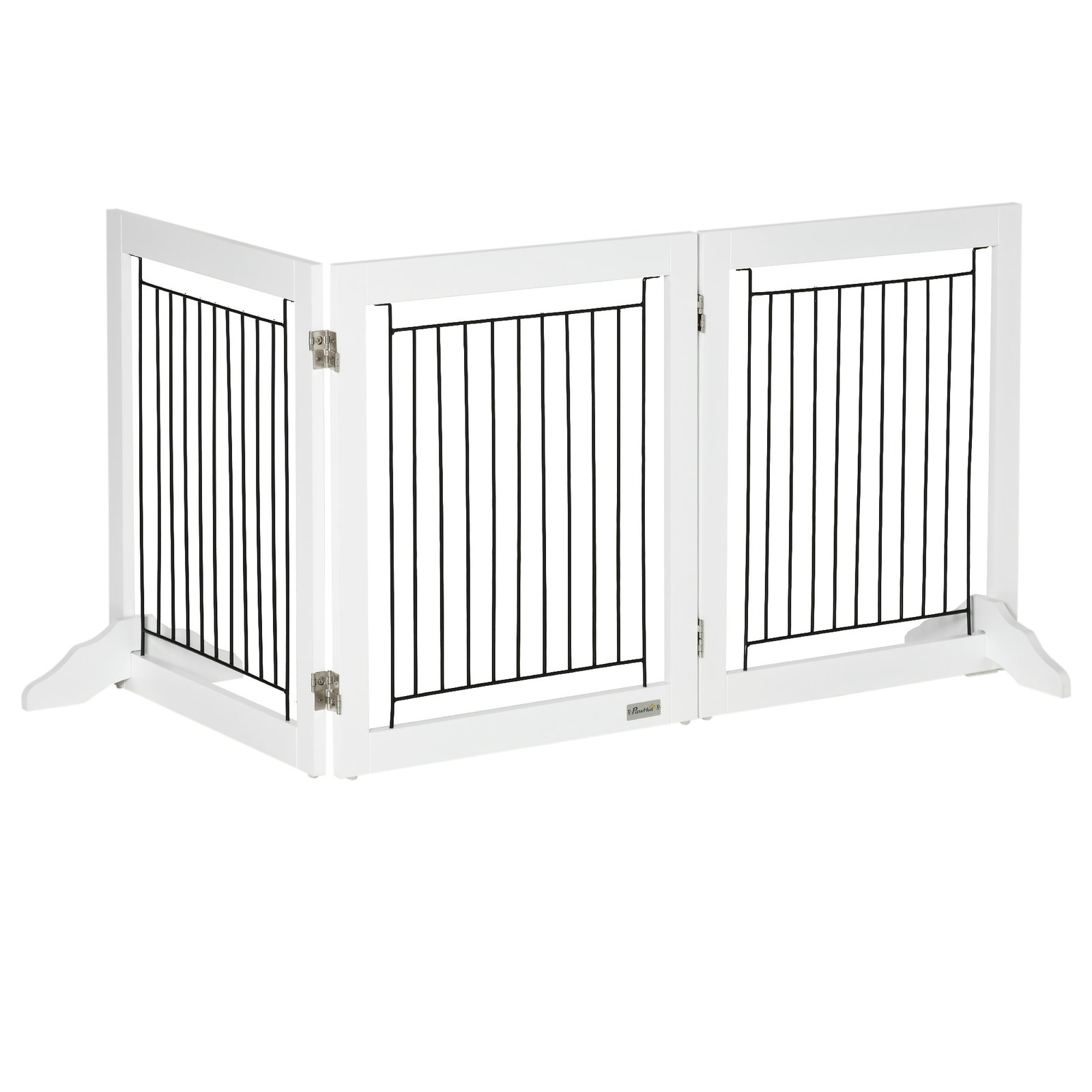 Foldable Pet Gate, with Three Panels & Two Support Feet - White - Image 8