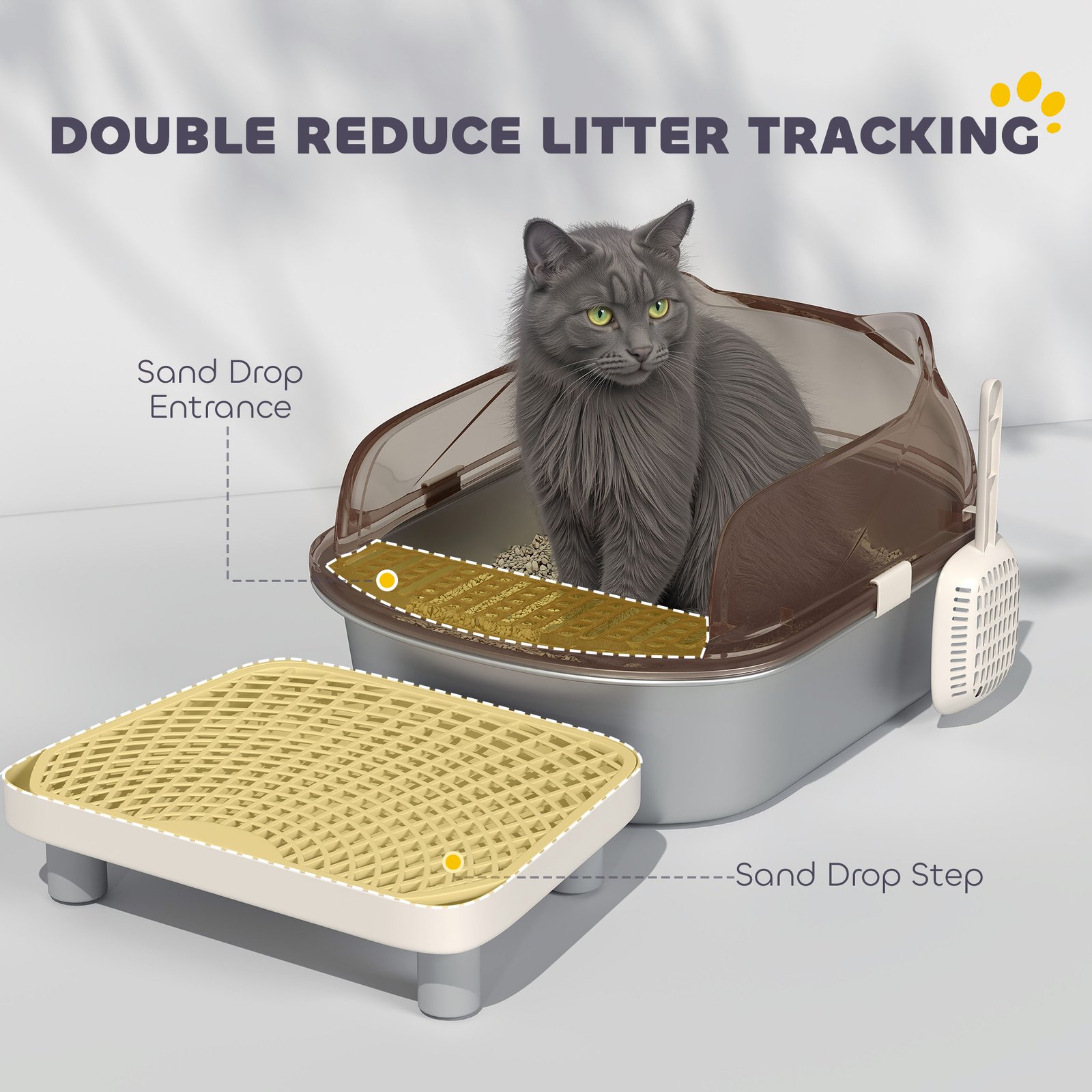 Stainless Steel Litter Box with Lid, High Wall Sided Enclosure, Pedal, Scoop, Non-Sticky, Anti-Leakage, Easy Cleaning