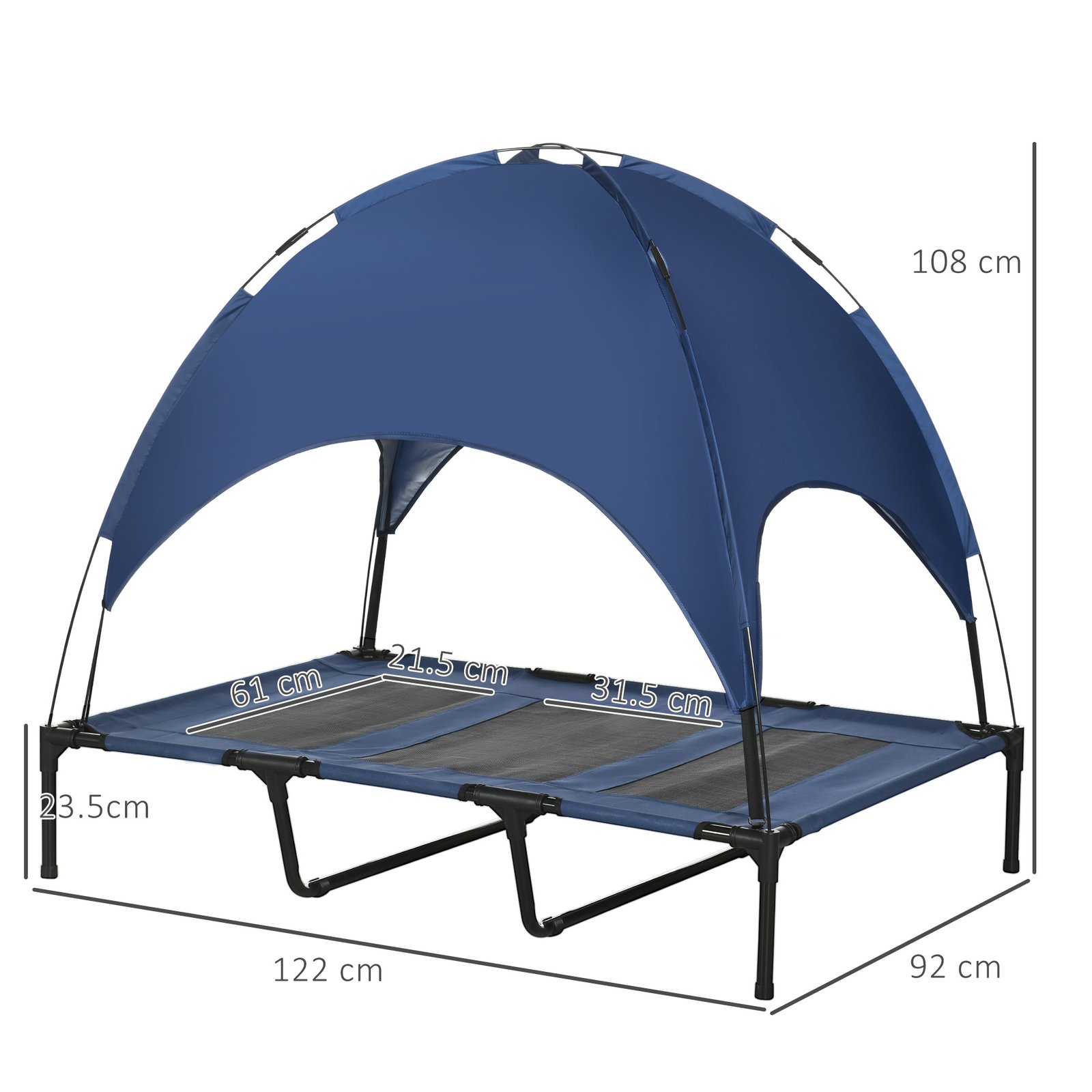 Outdoor Dog Bed with Removable Canopy, Portable Raised Dog Bed for Camping, Garden & Beach, Water-Resistant UV-Protection Mesh Pet Cot Sun Lounger, for XL Pets, 122 x 92 x 108 cm, Dark Blue - Image 3