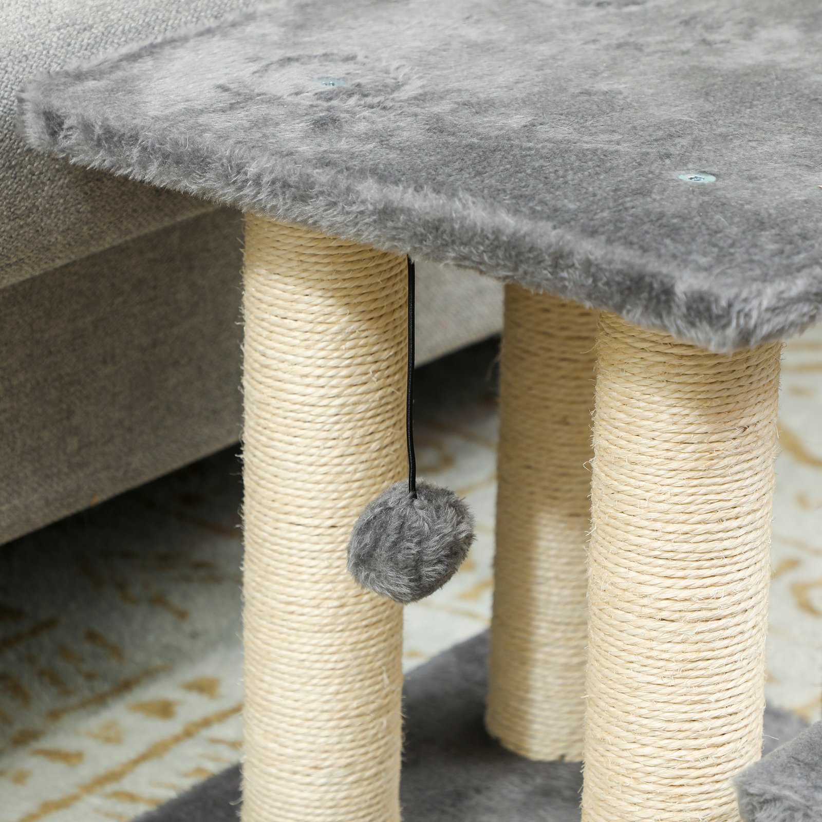 Dog Steps for Bed, 3 Step Adjustable Pet Stairs for Sofa with 6 Sisal Scratching Posts for Small Dogs & Cats, Grey