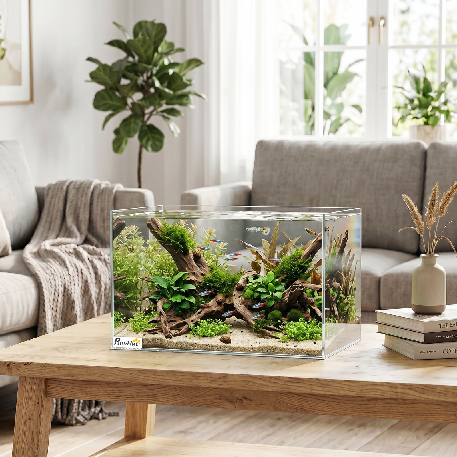 Fish Tank Bare Glass for DIY Glass Aquarium with Protective Base Mat 24L Transparent for Fish Shrimps
