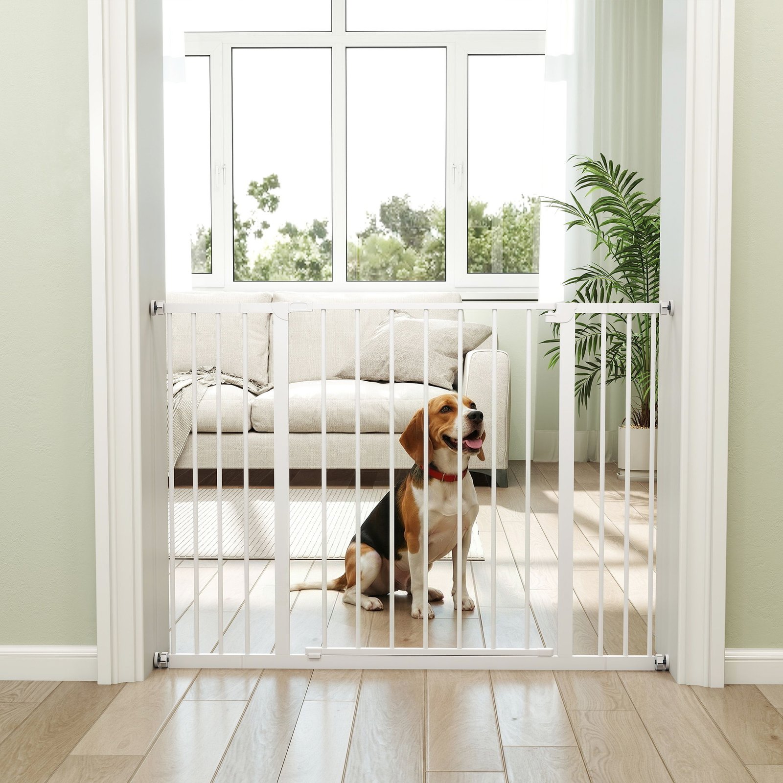Dog Gate Pet Safety Gate Stair Barrier Pressure Mount Adjustable 76-82/86-97/101-107 cm, White - Image 8
