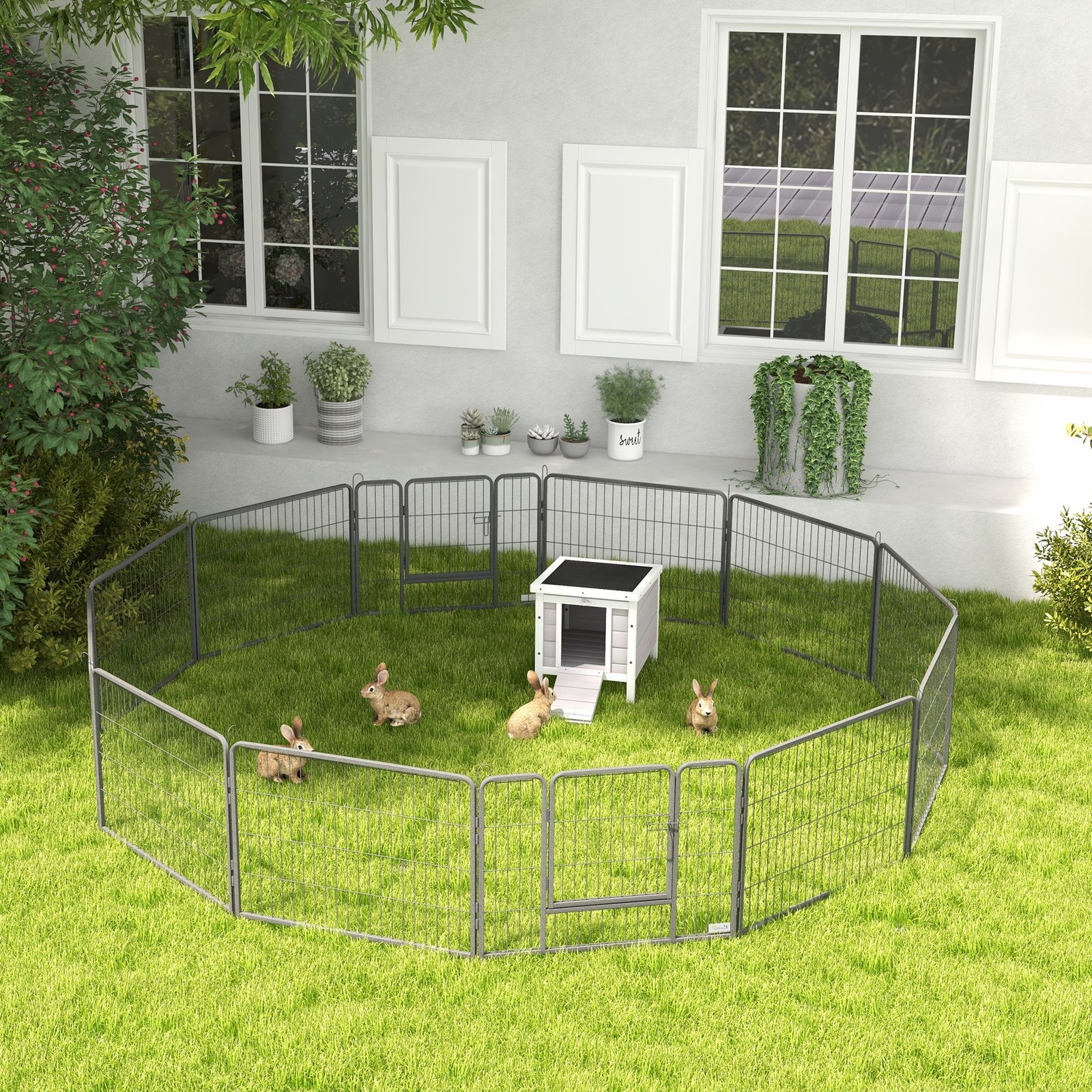 12 Panels Heavy Duty Puppy Playpen, for Small Dogs, Indoor and Outdoor Use - Silver