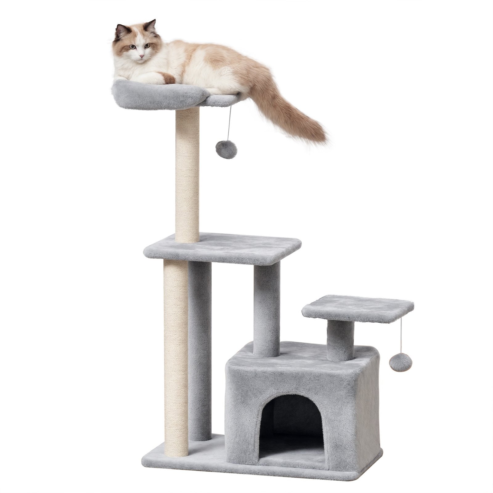 Cat Tree Tower for Indoor Cats 114cm Climbing Activity Centre Kitten with Sisal Scratching Post Perch Hanging Ball Condo Toy Light Grey