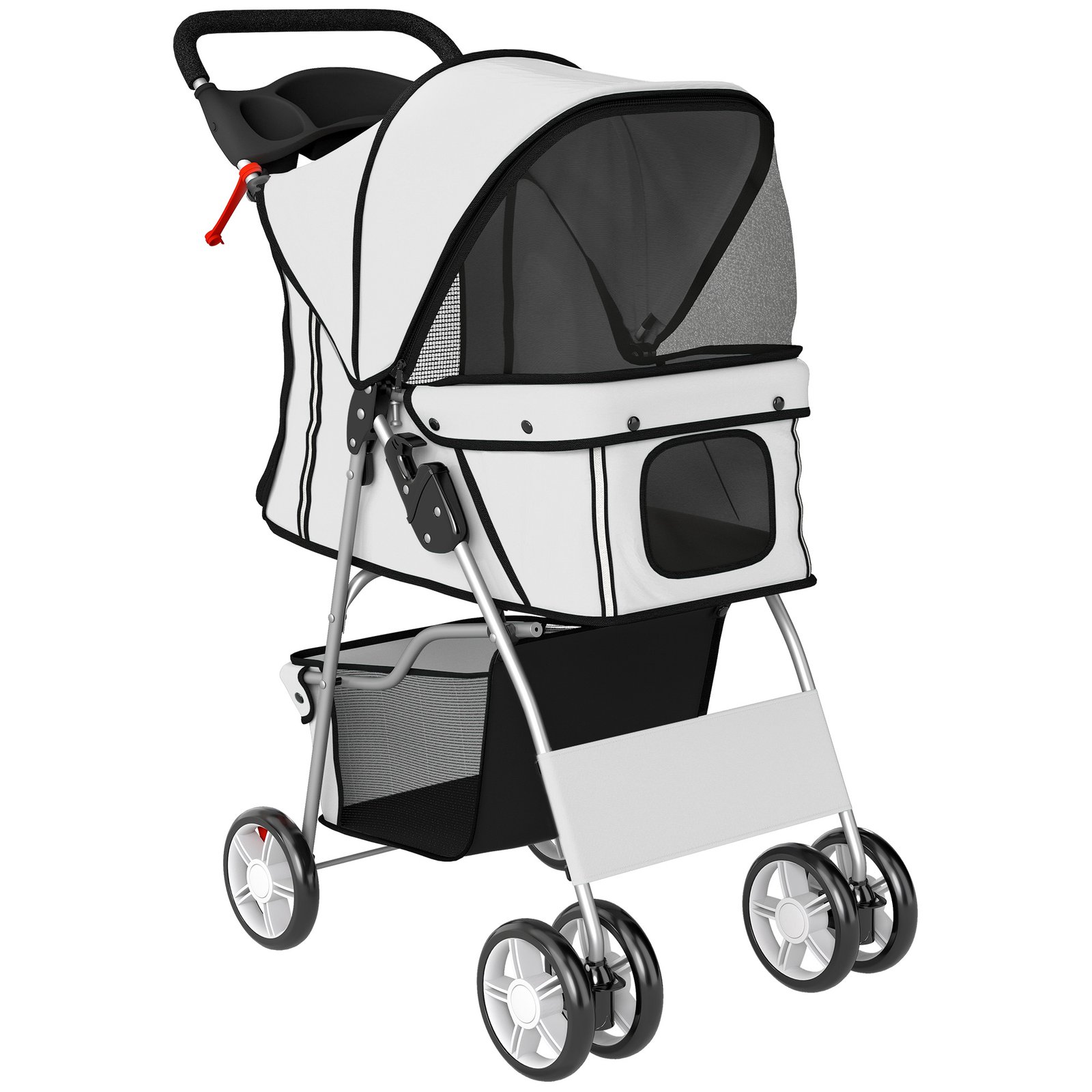 Dog Pram, Pet Stroller with Reflective Strips, Foldable Cat Stroller with 360° Swivel Wheels, Grey