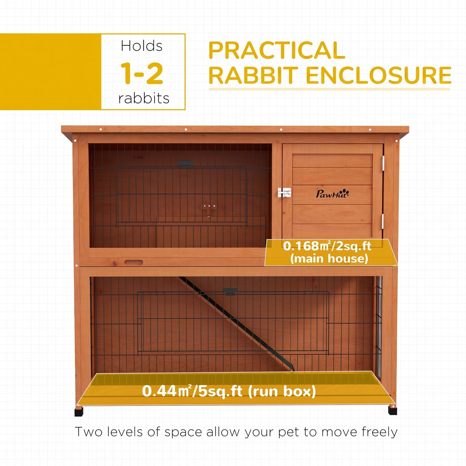 Two-Tier Antiseptic Wood Rabbit Hutch, 102cm Guinea Pig Hutch with Run - Orange