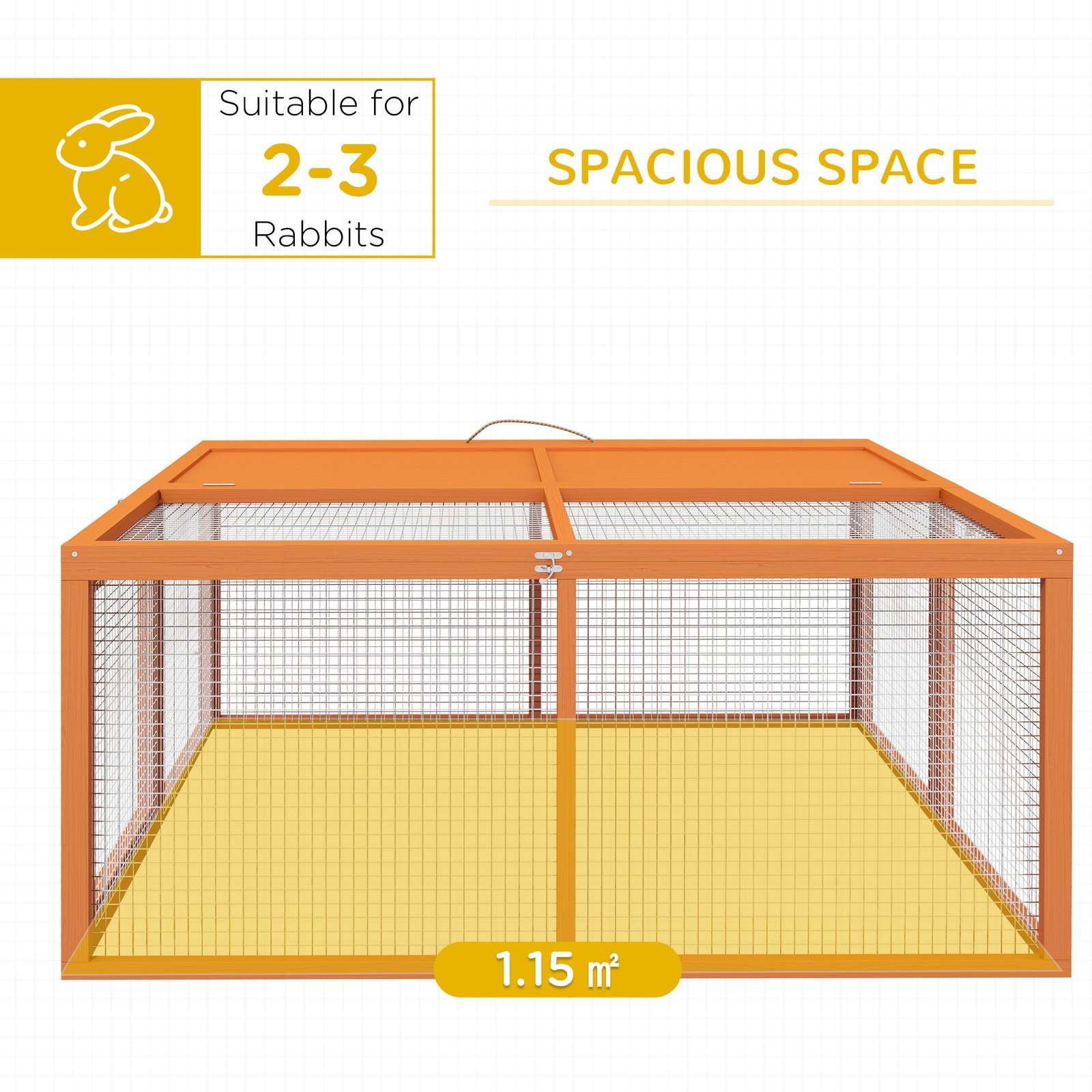 Wooden Folding Rabbit Hutch, for 2-3 Rabbits - Orange - Image 4