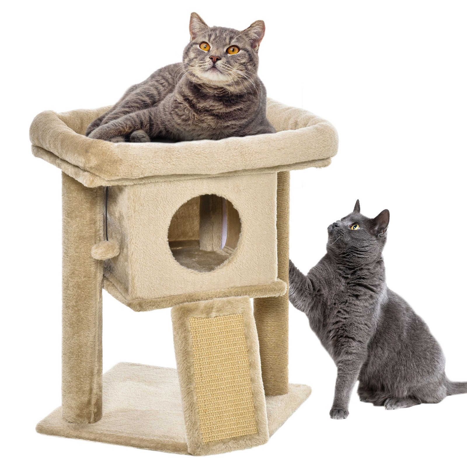 Cat Tree Tower for Indoor Cats Cat Scratching Post Climbing Activity Centre w/Jute Scratching Pad, Toy Ball, Cat House - Coffee