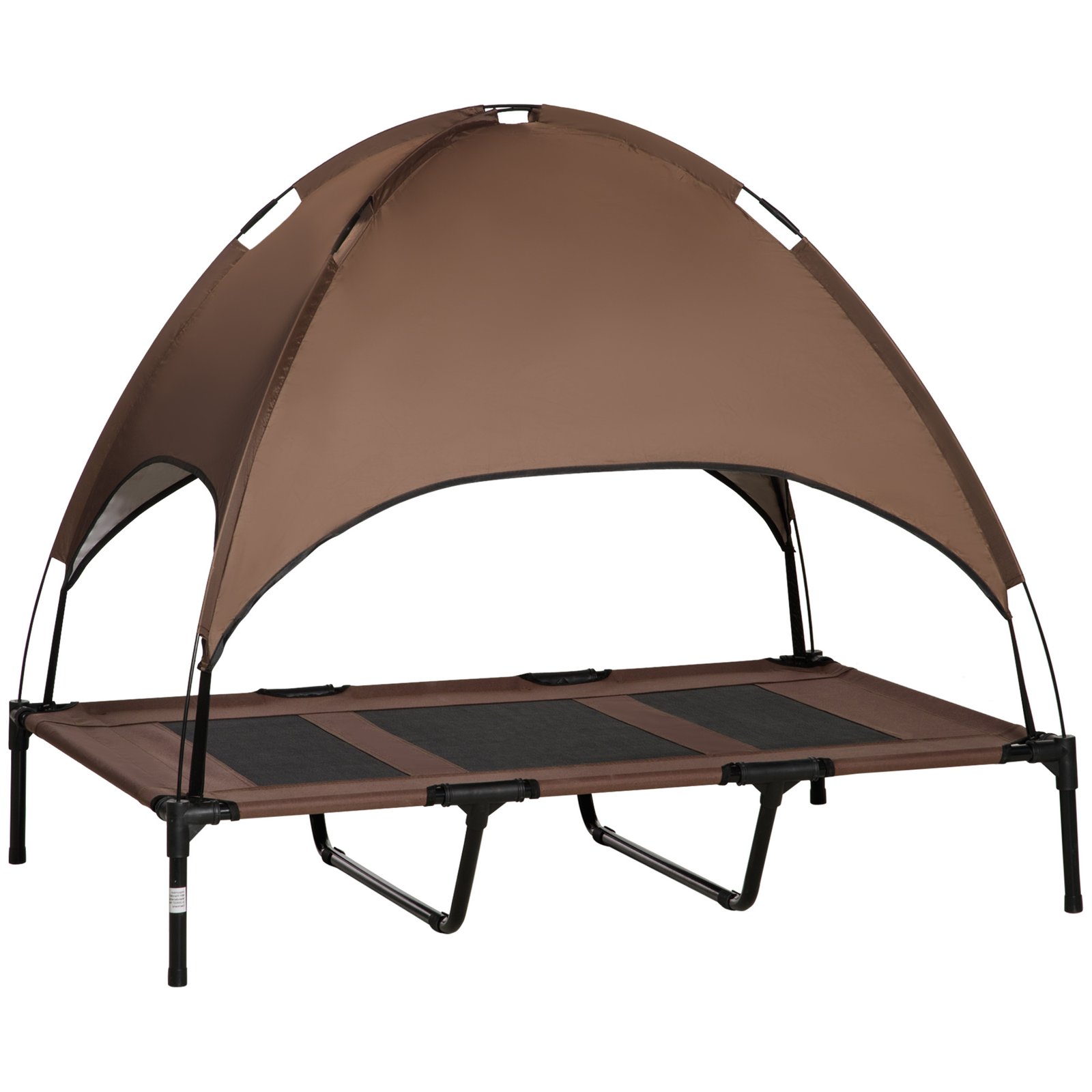 Outdoor Dog Bed with Removable Canopy, Portable Raised Dog Bed for Camping, Garden & Beach, Water-Resistant UV-Protection Mesh Pet Cot Sun Lounger, for XL Pets, 122 x 92 x 108 cm, Brown