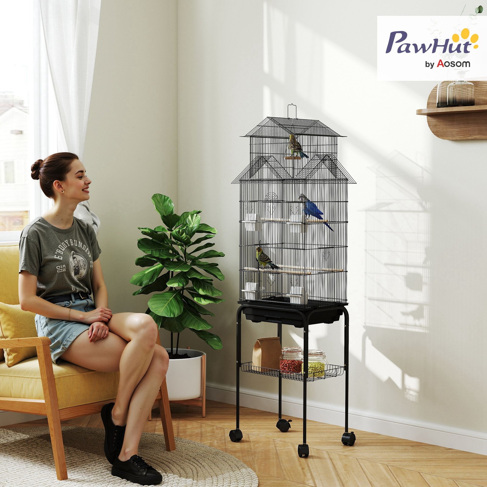 Metal Bird Cage with Plastic Swing, Perch, Food Container, Tray, Handle, for Finches, Canaries, Budgies, 43 x 32.5 x 163 - Image 9