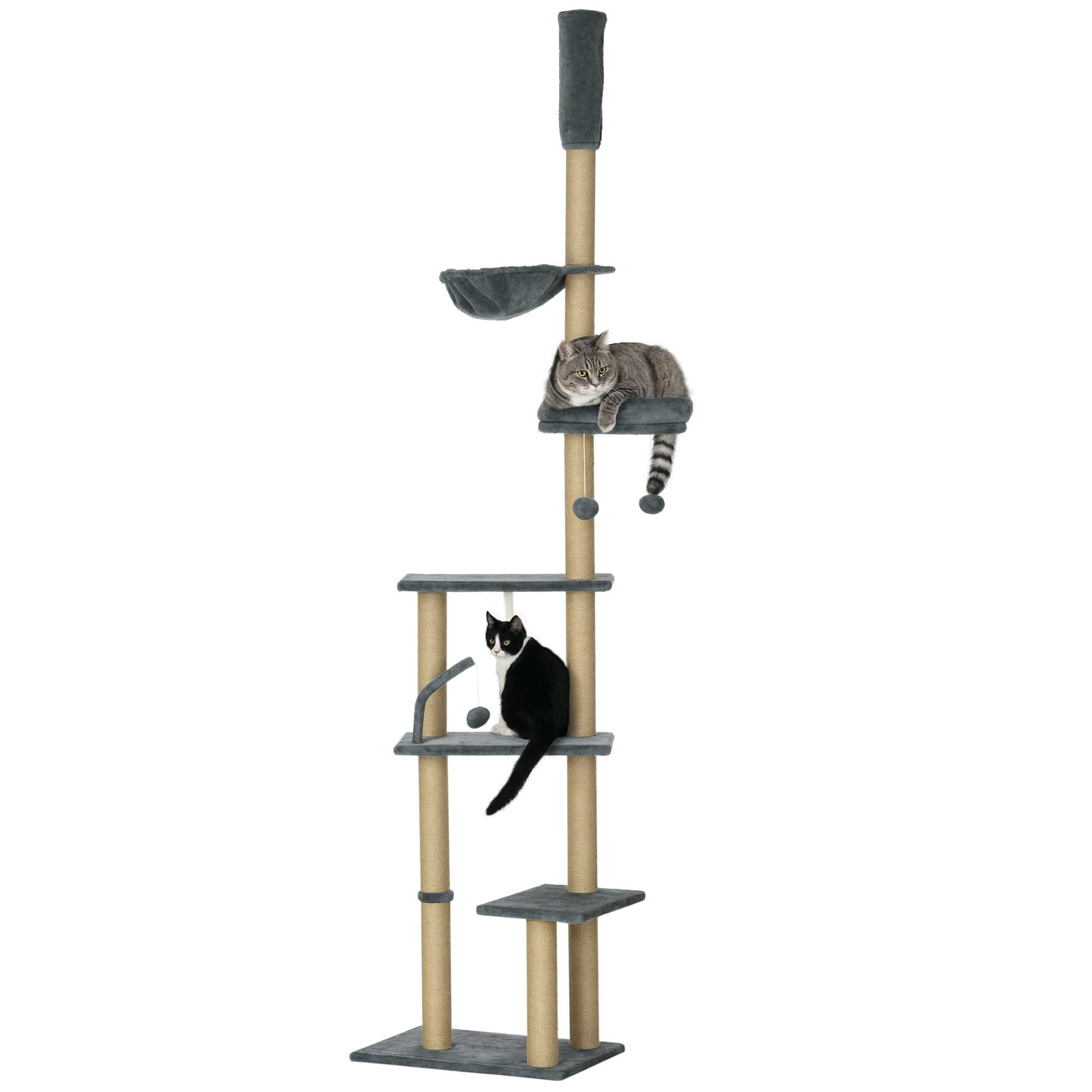 230-250cm Floor-to-Ceiling Climbing Cat Tree Tower - Grey