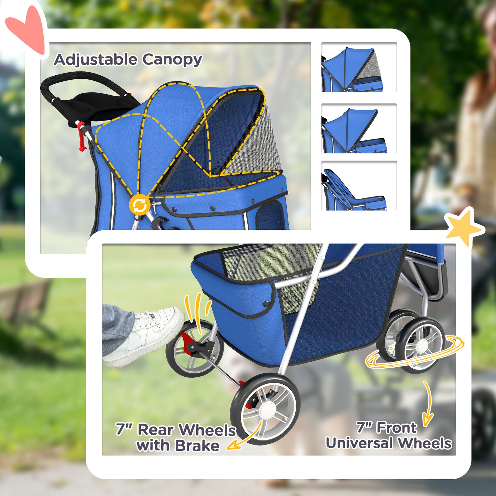 3 Wheel Pet Stroller for Small and Miniature Dogs, Blue