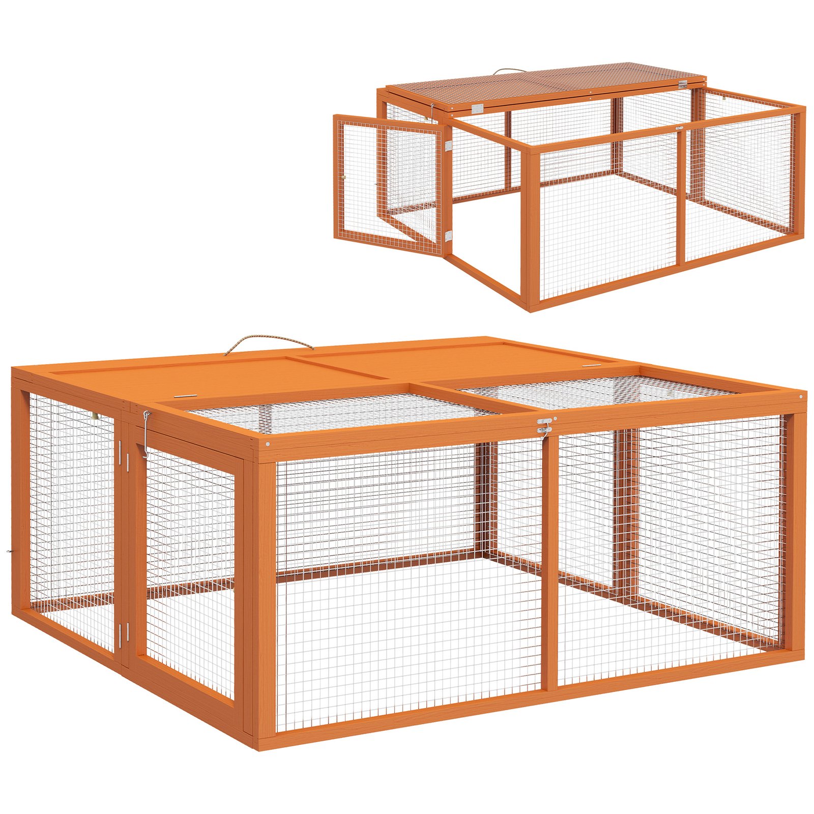 Wooden Folding Rabbit Hutch, for 2-3 Rabbits - Orange