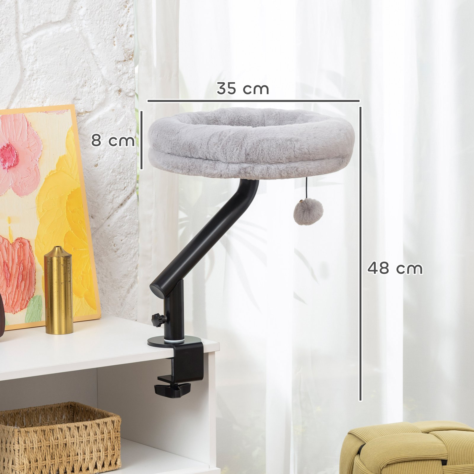 Cat Desk Bed, Cat Hammock 360° Rotatable Adjustable for Window, Table, Work, Grey