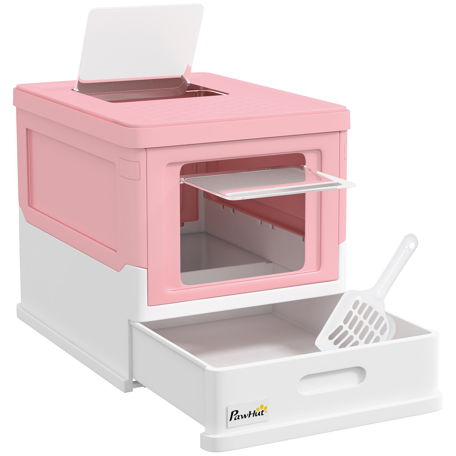 Hooded Cat Litter Box, Portable Pet Toilet, with Scoop, Front Entry - Pink