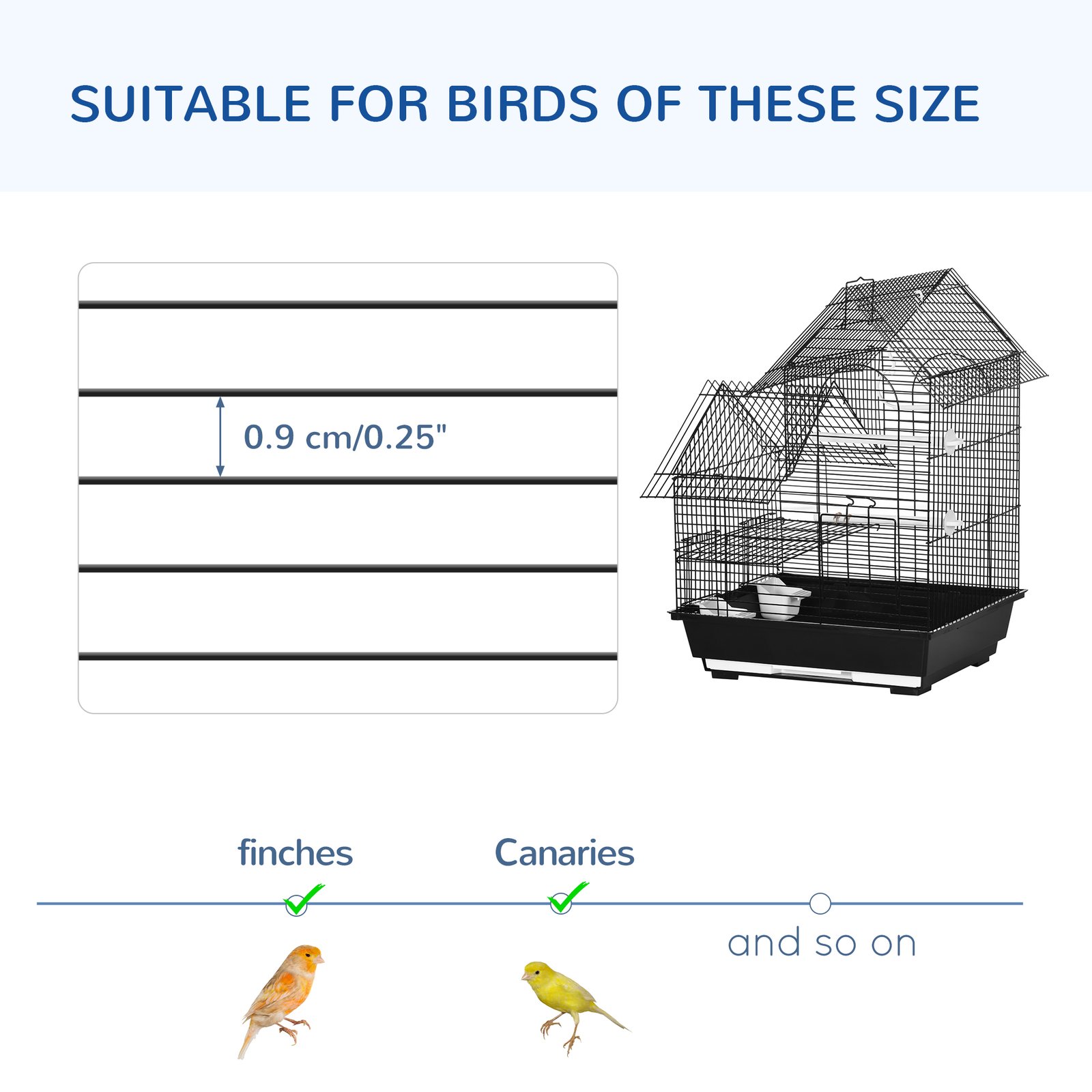 Metal Bird Cage for Finch, Canary w/ Food Containers, Swing Ring, Tray, Handle, 39 x 33 x 47cm - Image 7