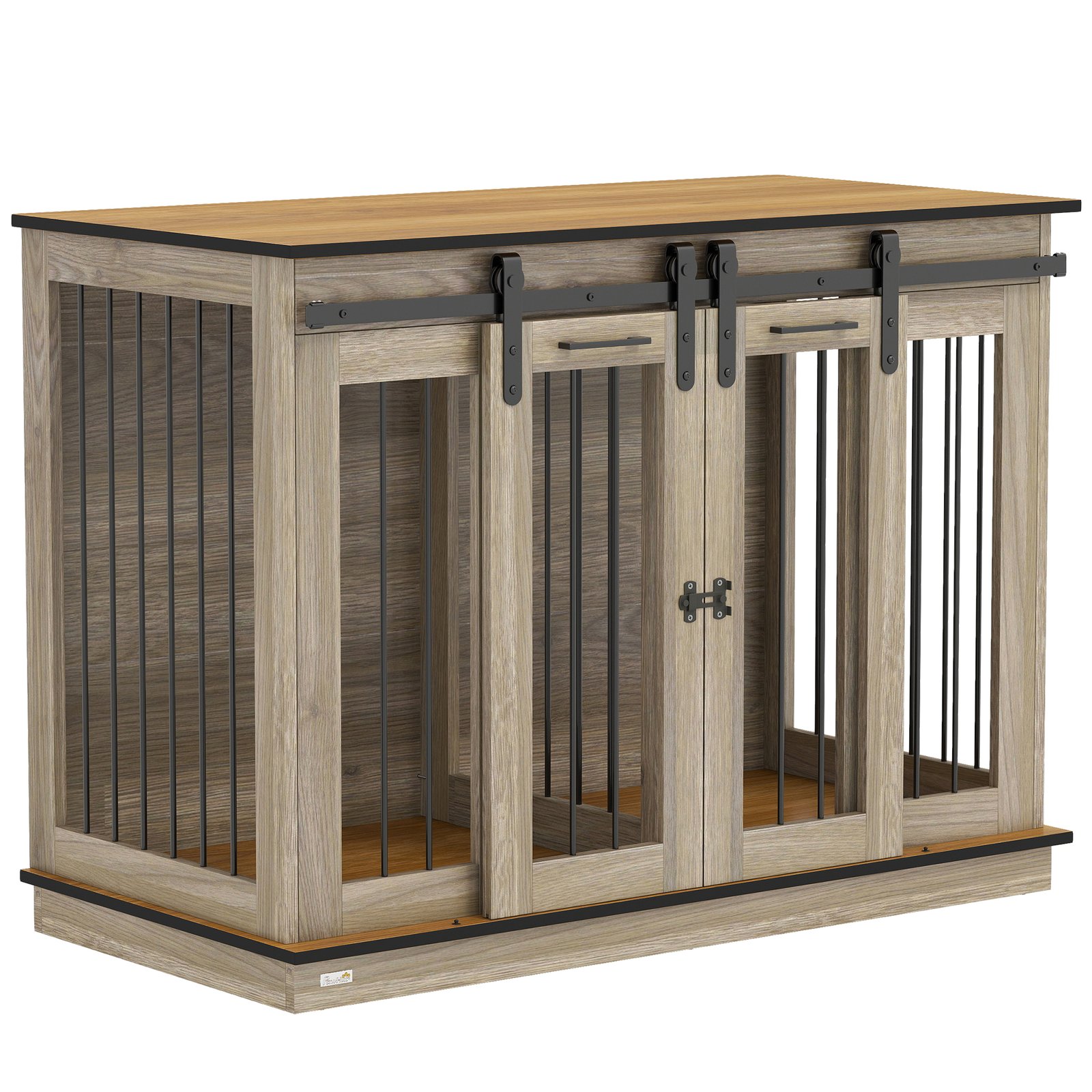 Dog Crate Furniture for Large Dogs, Double Dog Cage for Small Dogs, with Sliding Doors - Oak Tone