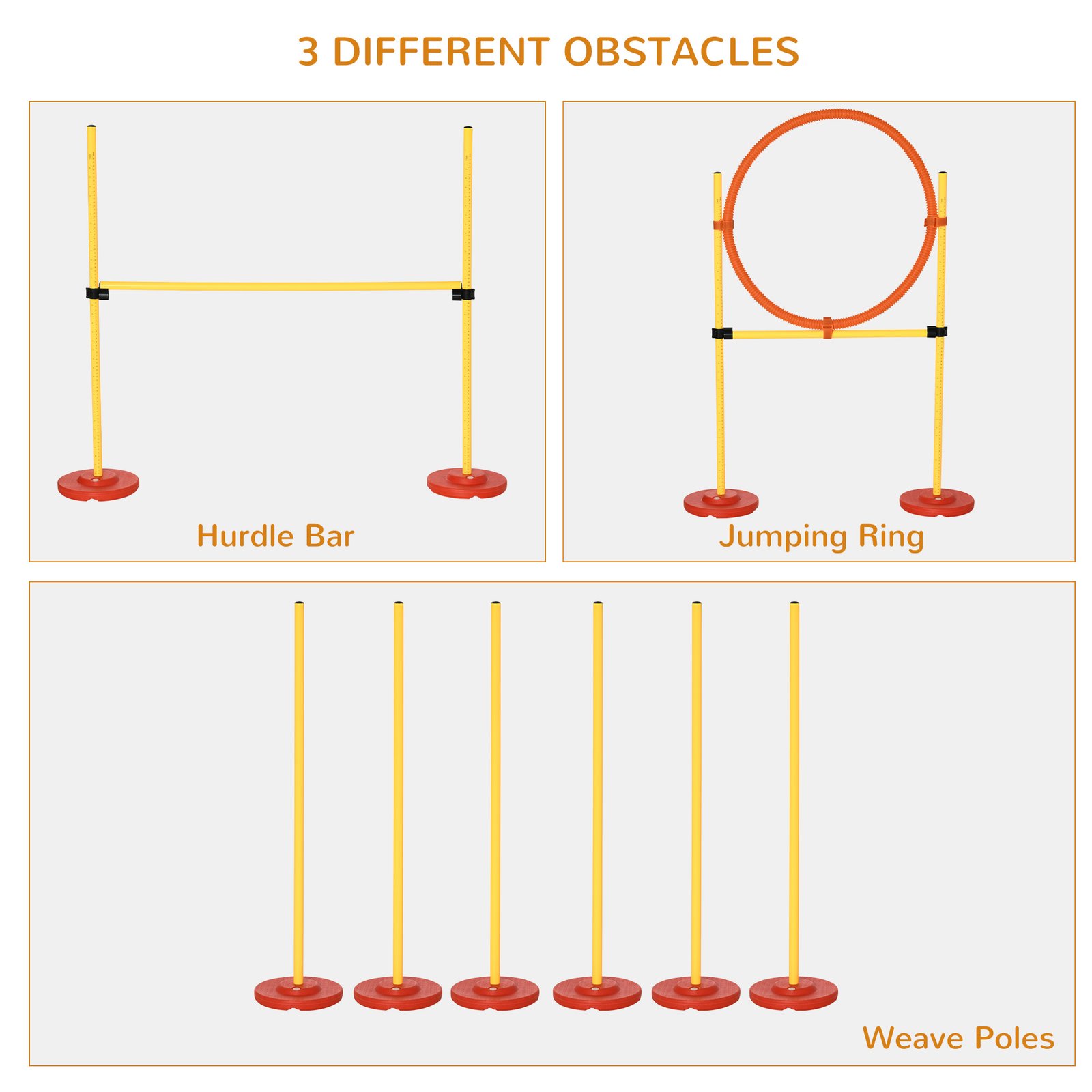 Dog Agility Equipment Training Portable Obstacle for Pet w/Adjustable Hurdles, Jumping Ring, Weave Poles