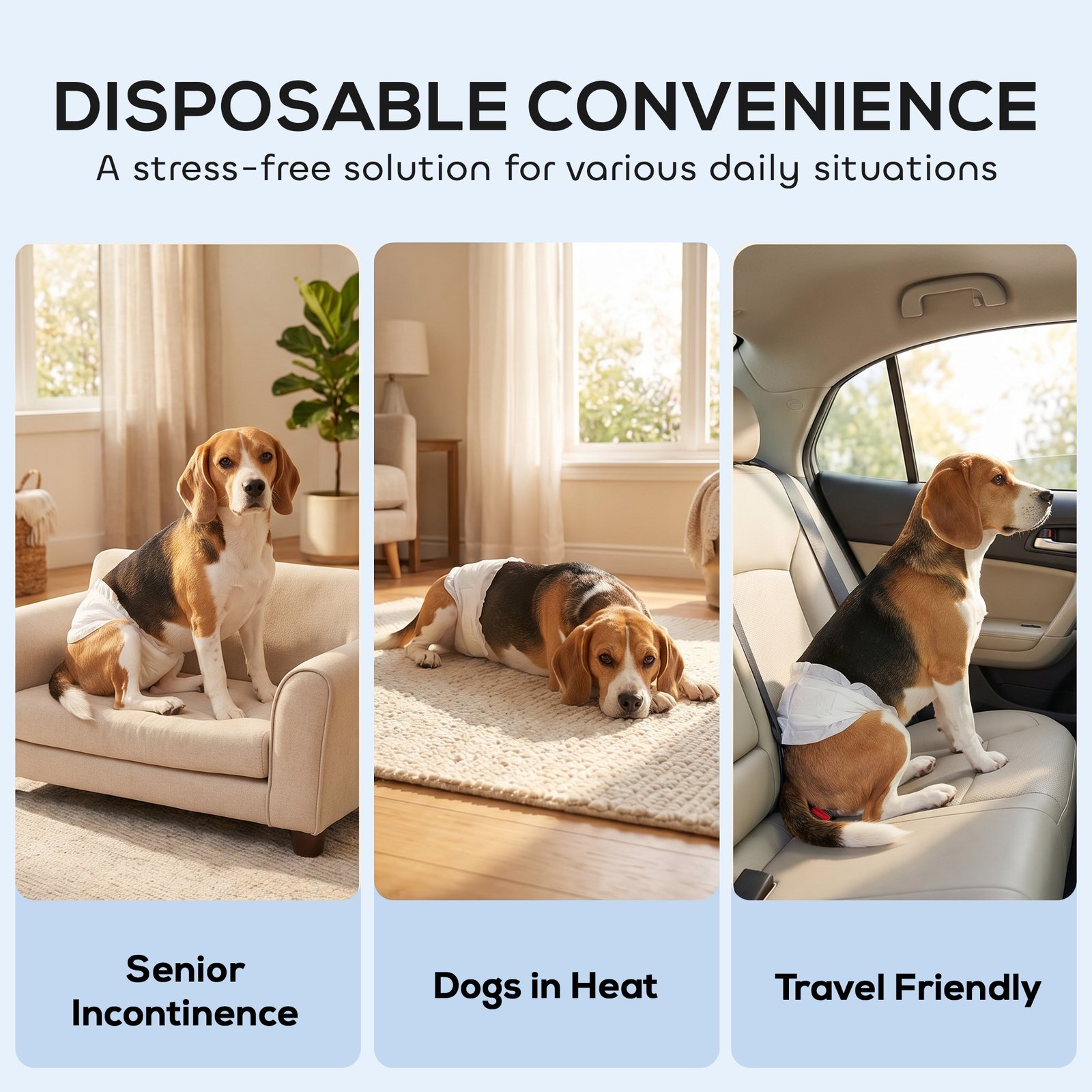 Dog Diapers Super Absorbent Leak-Proof Dog Nappies for Male Dogs Size L 62-80 cm Waist