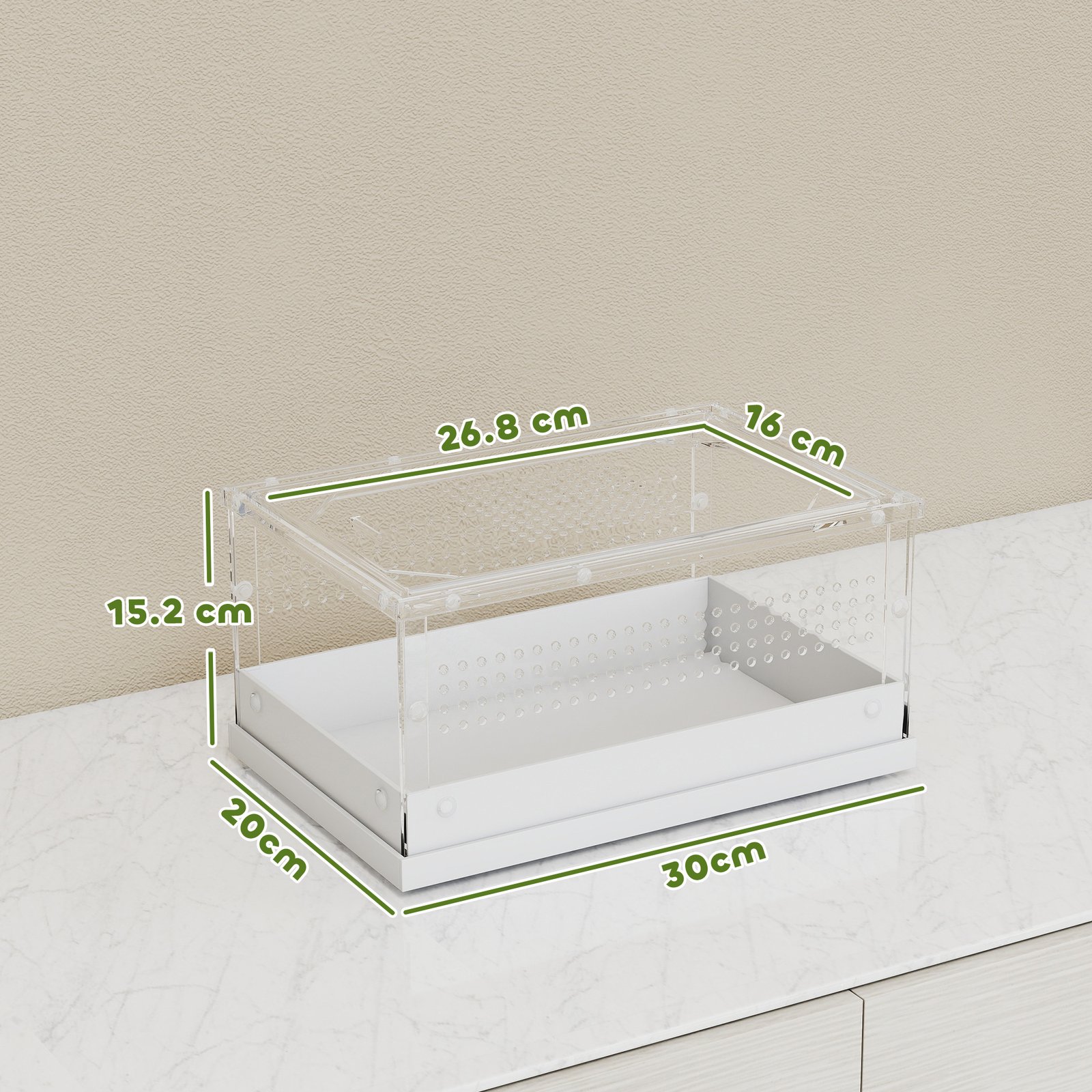 Acrylic Reptile Terrarium with Top Sliding Door, Vents, for Snake, Frog, Spider, Gecko, Tarantula, 30 x 20 x 15 cm