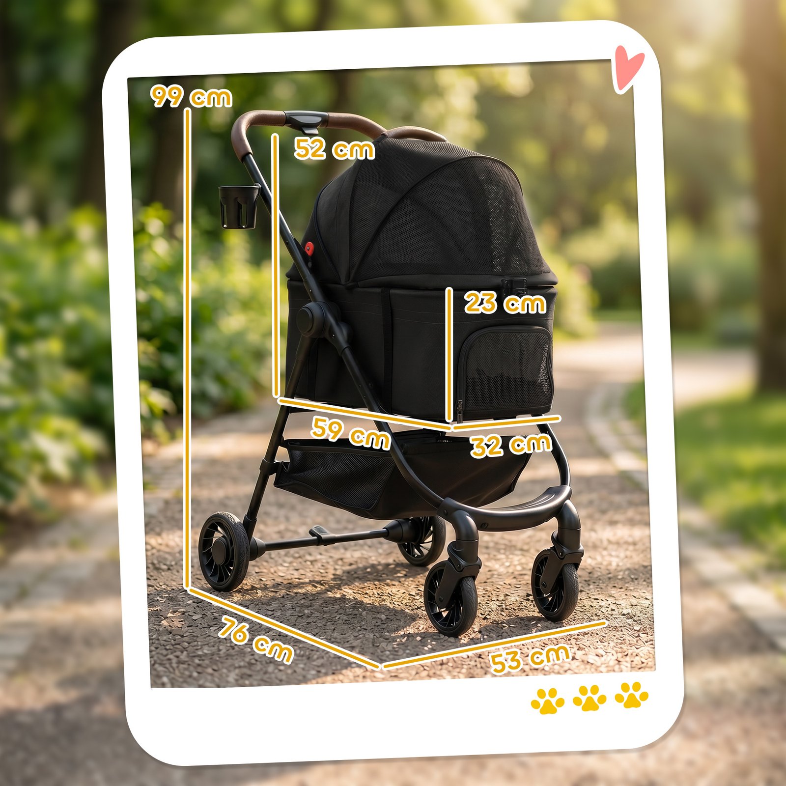 Dog Stroller, 3 in 1 Foldable Pet Stroller for Small Puppy Cat with Detachable Travel Carrier, Storage Basket, Black