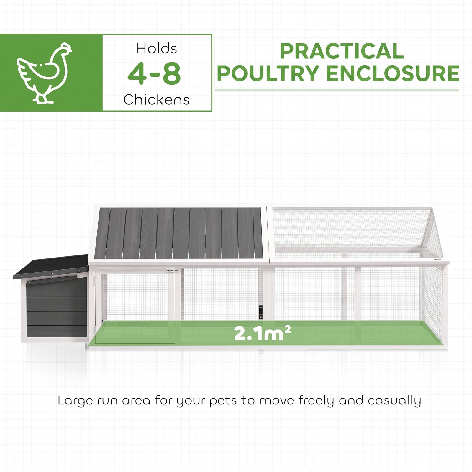 Wooden Chicken Coop with Nesting Box, Openable Roof, for 4-8 Chickens, White