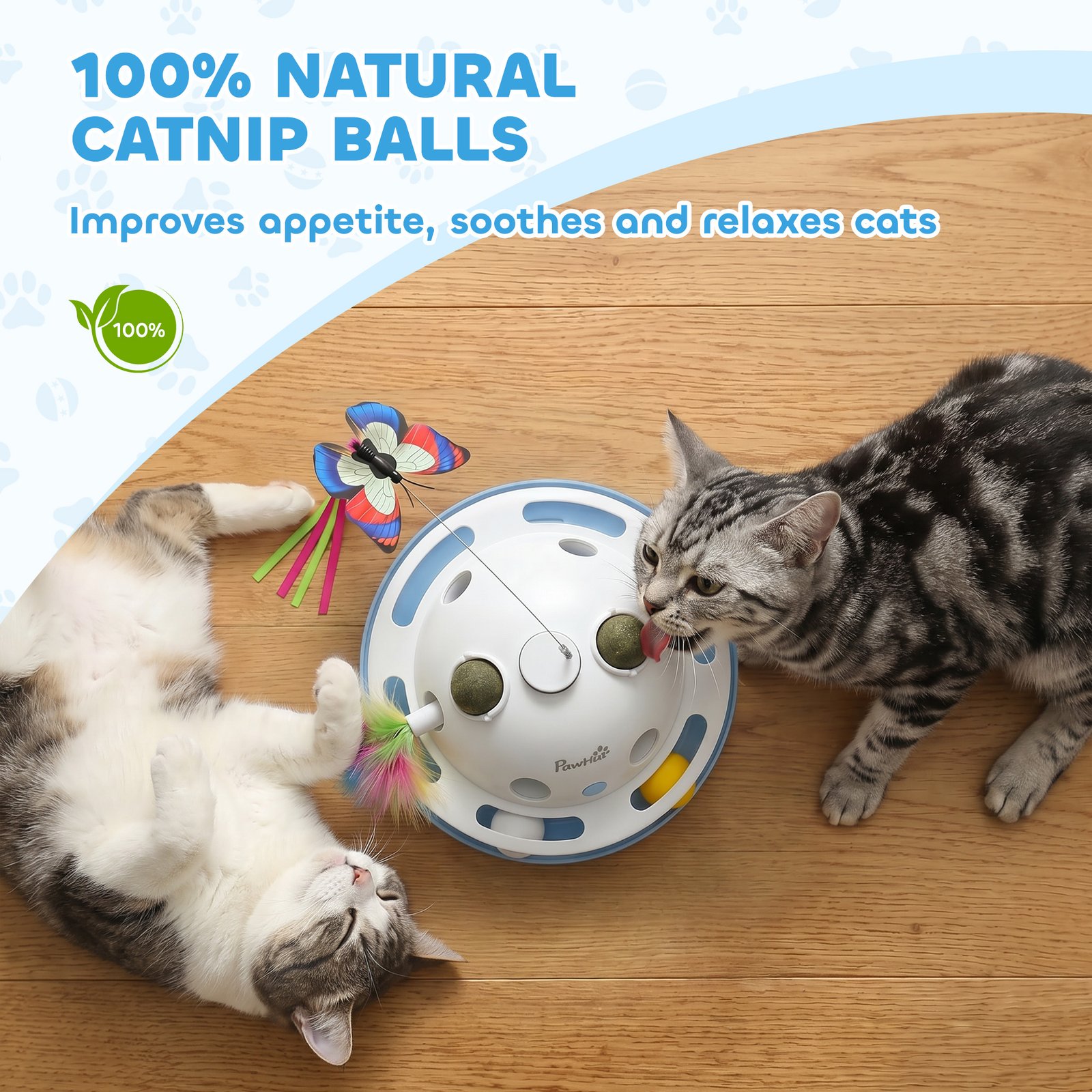 4-in-1 Interactive Cat Toys for Indoor Cats Adult with Spinning Butterfly, Shooting Feathers & Catnip Balls