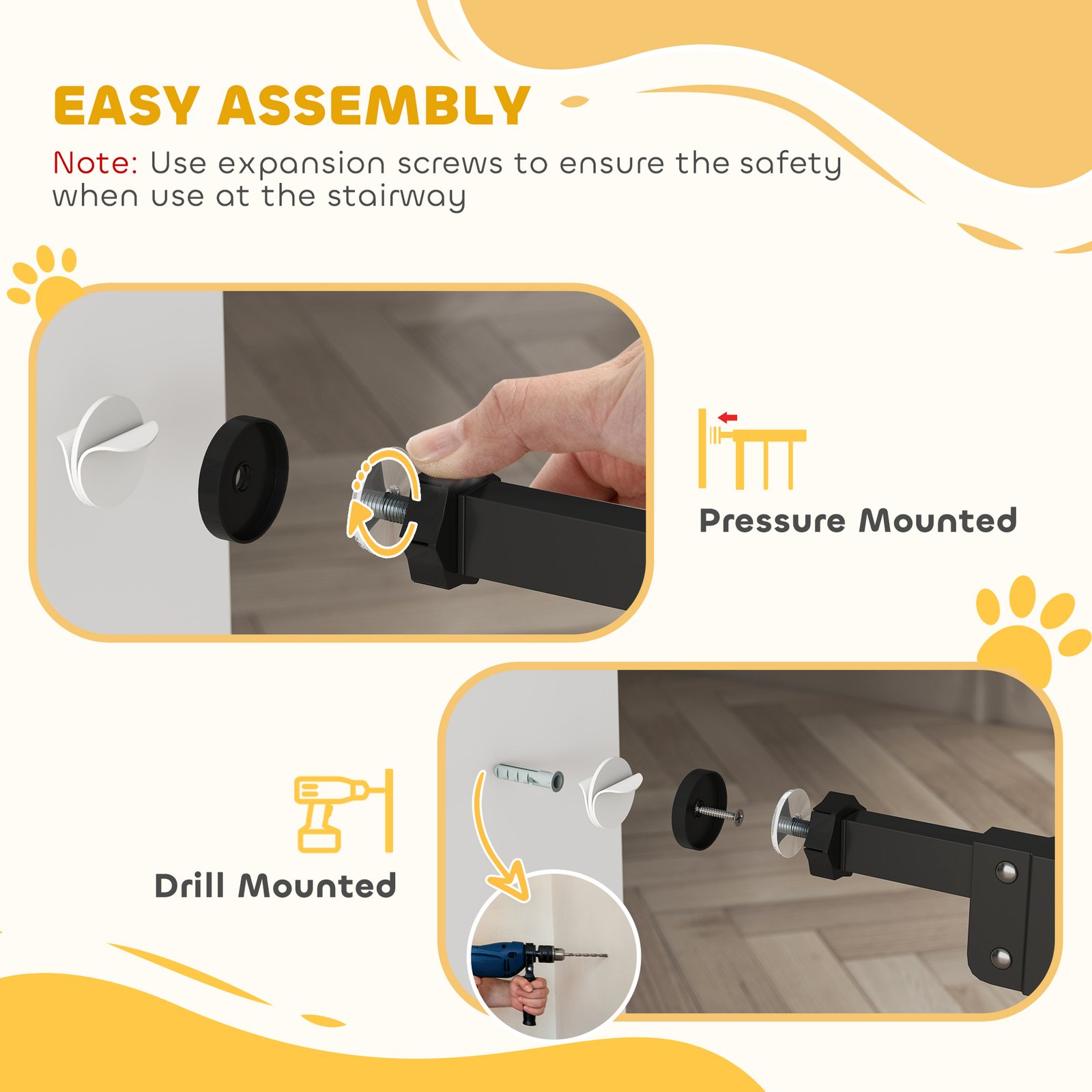 Adjustable Safety Gate w/ Two Extensions, Four Adjustable Screws, Black - Image 7