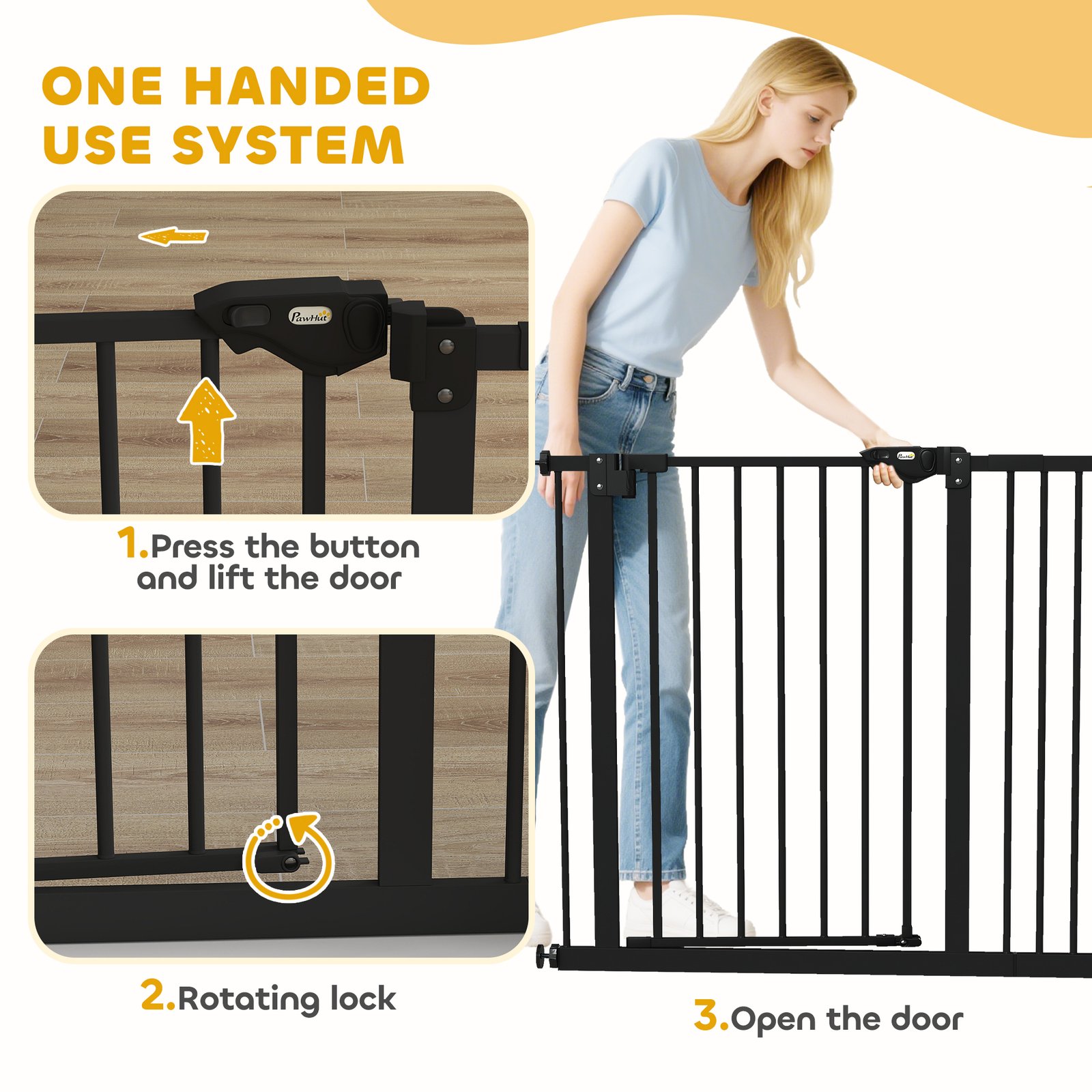 Adjustable Safety Gate w/ One Extensions, Four Adjustable Screws, Black