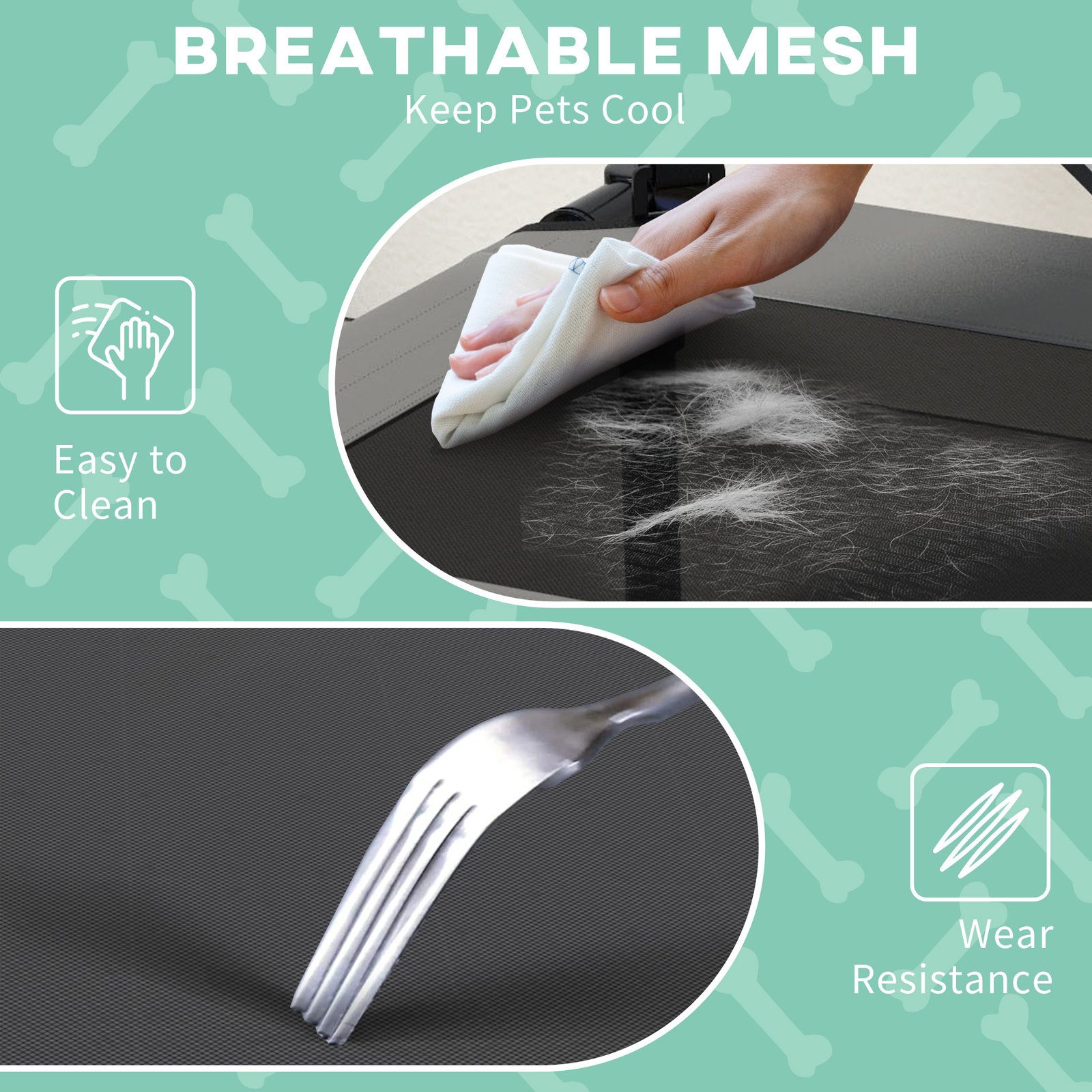 Cooling Raised Pet Bed w/ Washable Breathable Mesh, for Small Medium Dogs, 76 x 61 x 69.5cm - Light Grey
