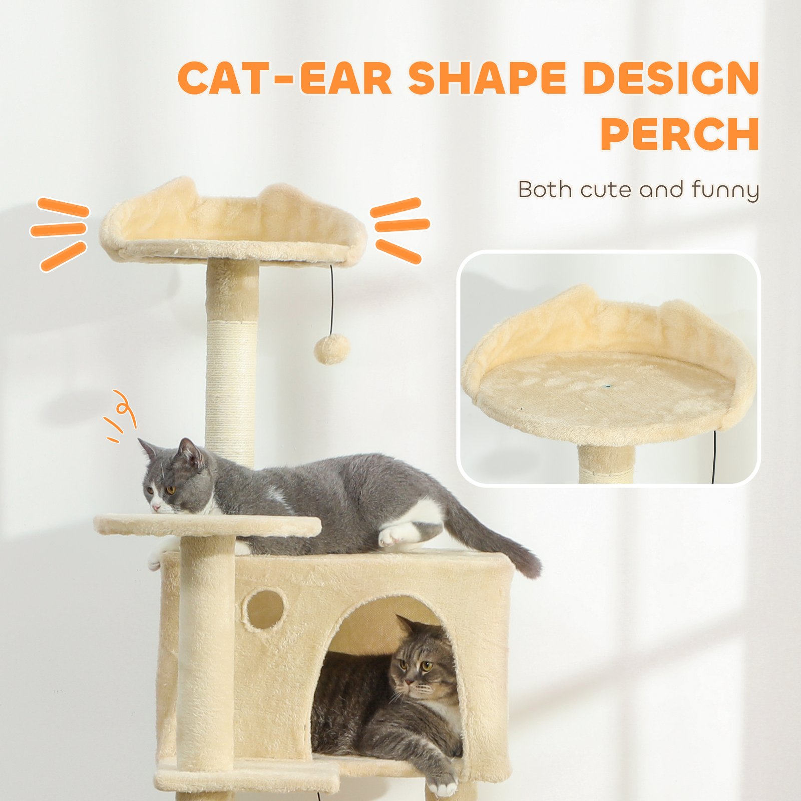 160cm Large Cat Tree Tower with Sisal Scratching Posts, Condos, Plush Perches, Hammock, Ladder, Beige
