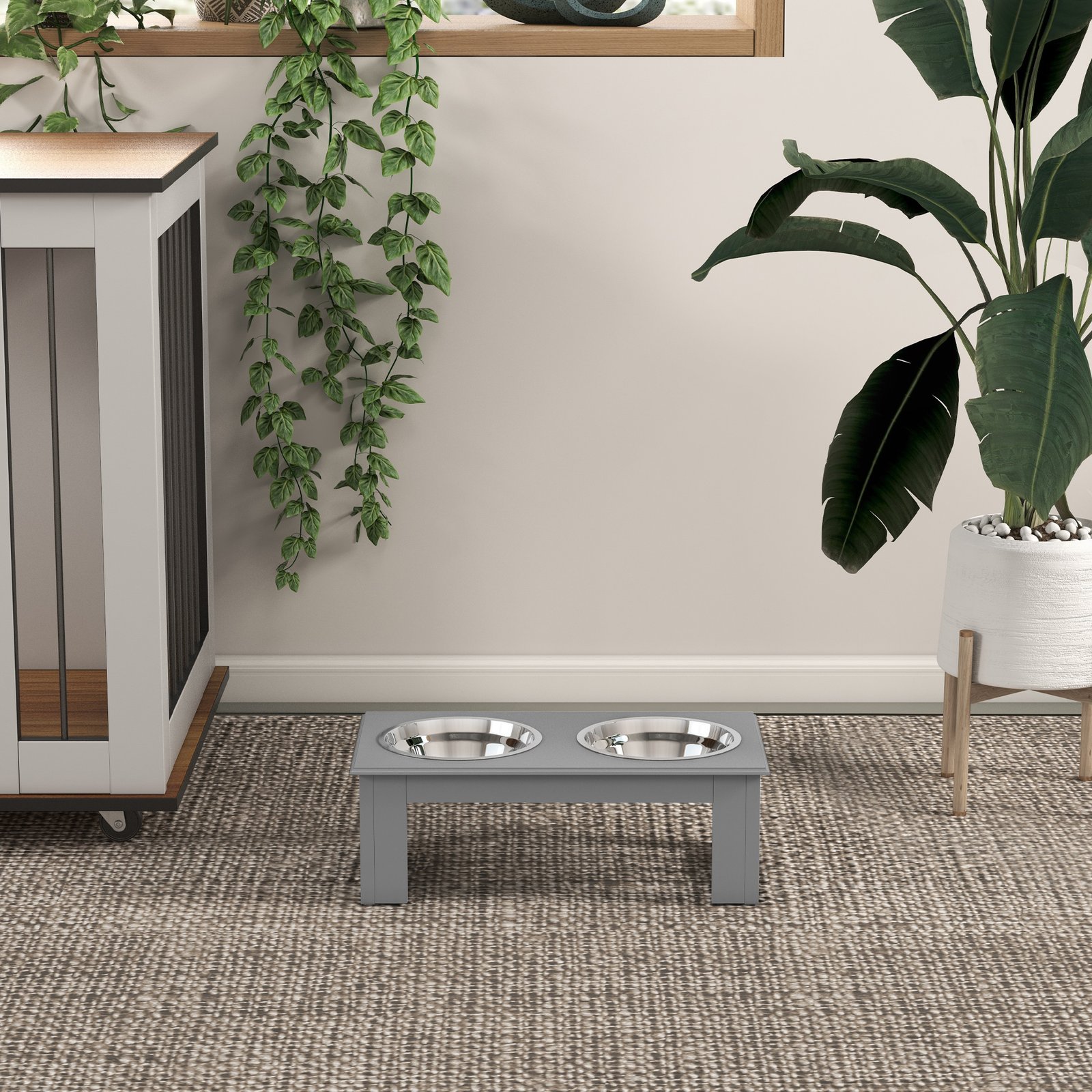 Raised Dog Feeding Bowls with Stand, Stainless Steel for Extra Small and Small Dog, 44L x 24W x 15H cm - Grey - Image 7