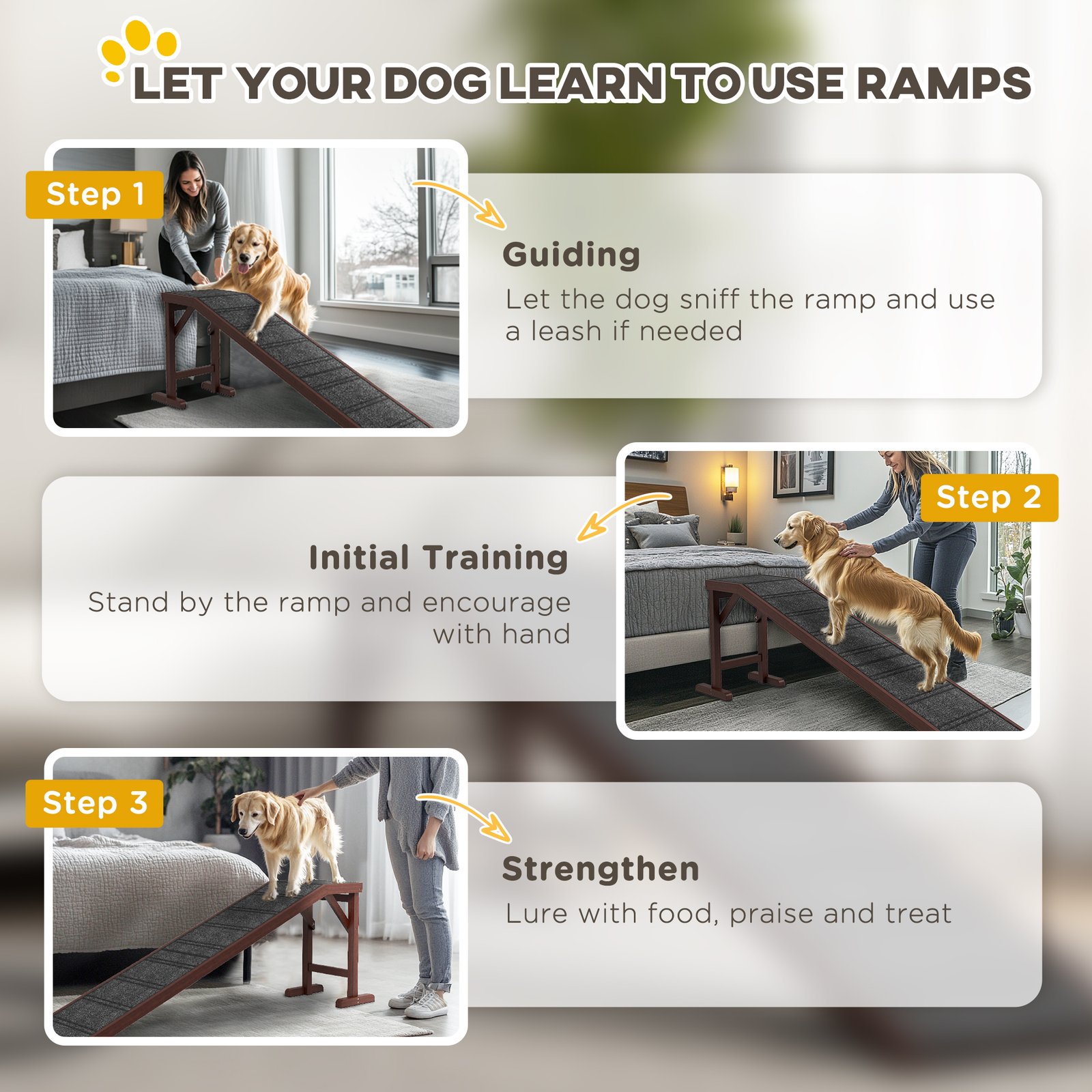 Pet Ramp for Dogs with Non-Slip Carpet and Top Platform - Brown & Grey - Image 7