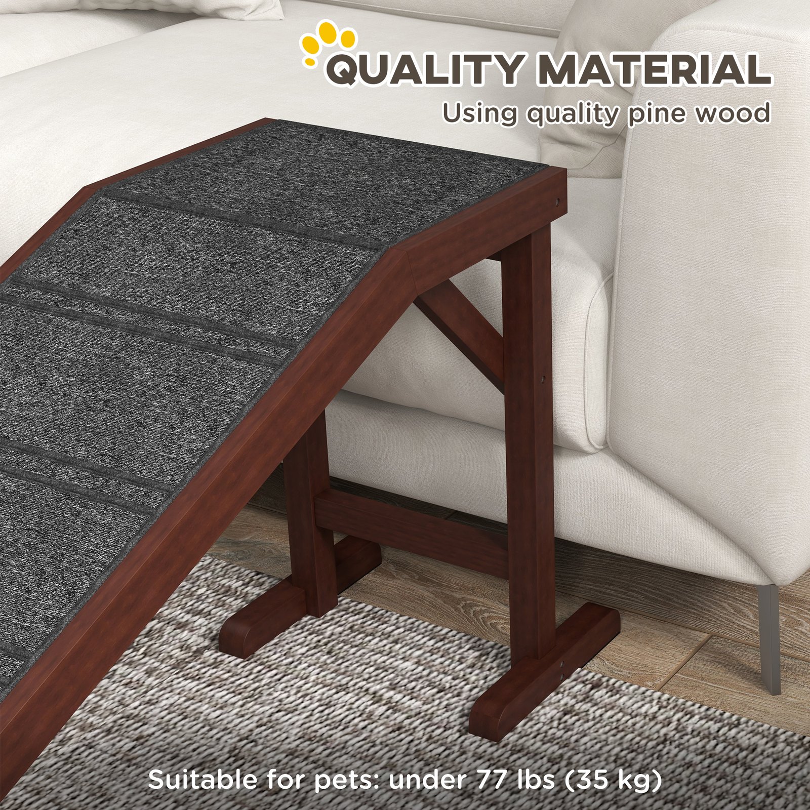 Pet Ramp for Dogs with Non-Slip Carpet and Top Platform - Brown & Grey - Image 4