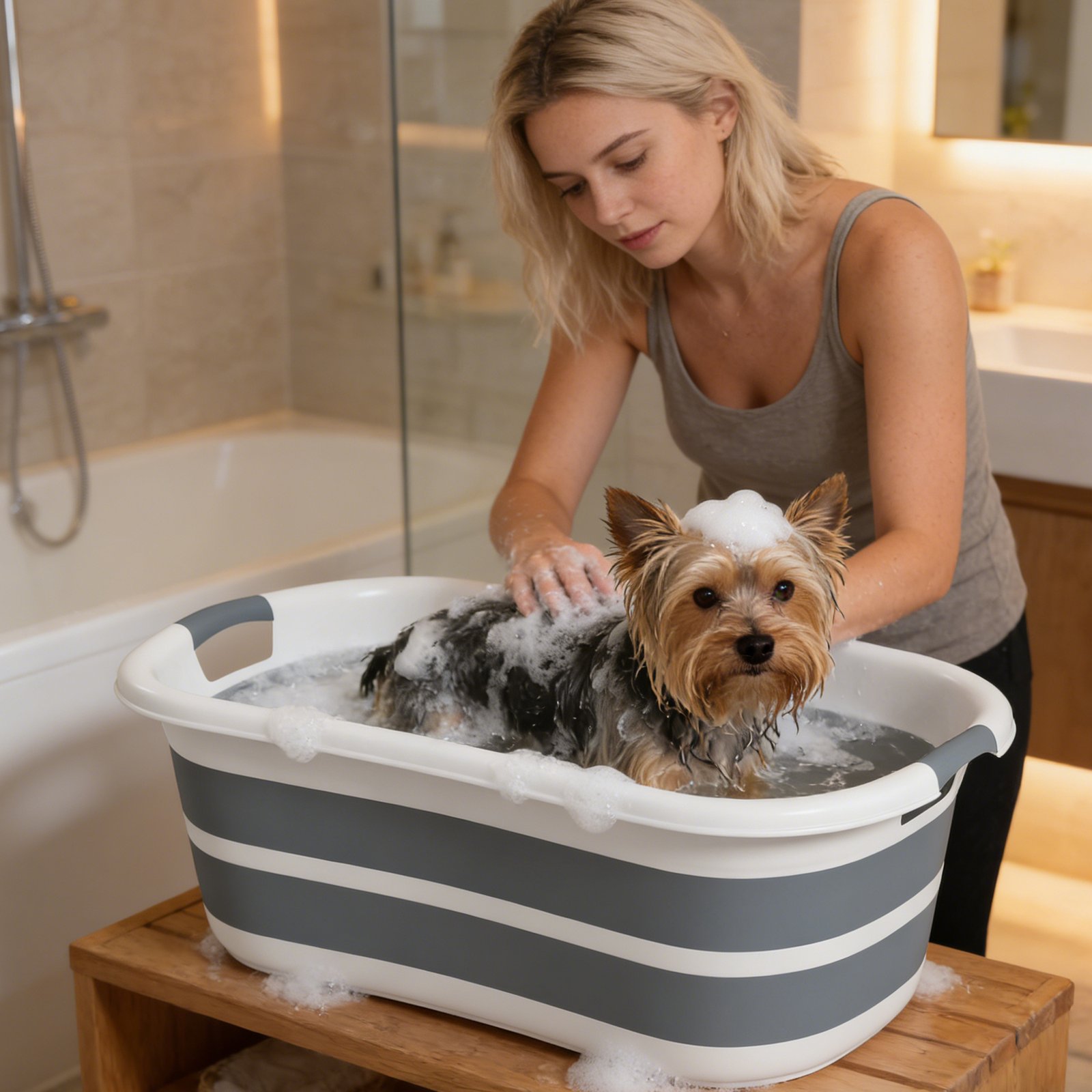Dog Bath Tub, Portable Foldable Dog Bathtub with Drainage Hole, for Small Dogs Puppies Grey
