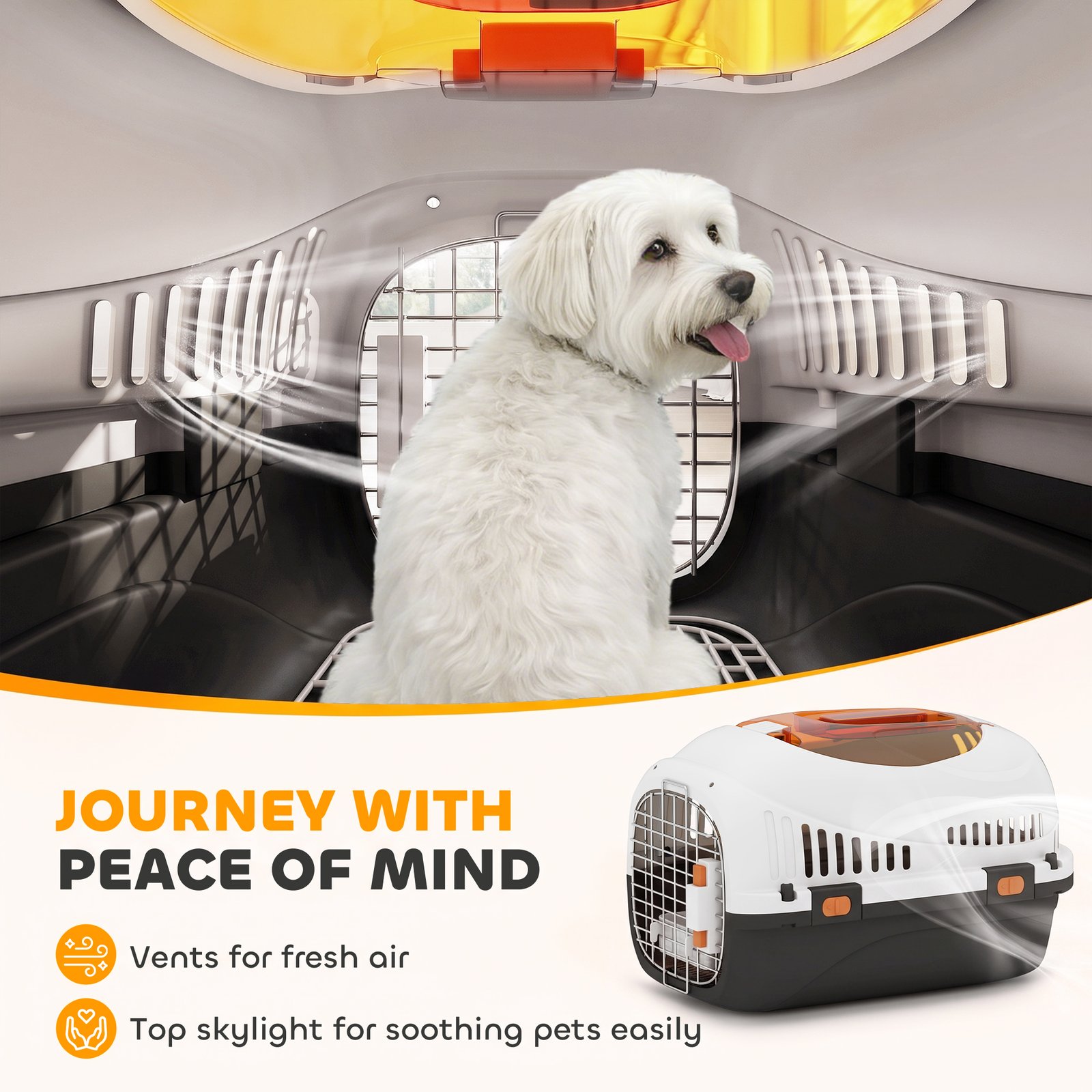 Plastic Pet Carrier Hard Shell Dog Cat Carrier Max 4 KG Steel Door Feed Bowl Secure Lock 49 x 32 x 31 cm