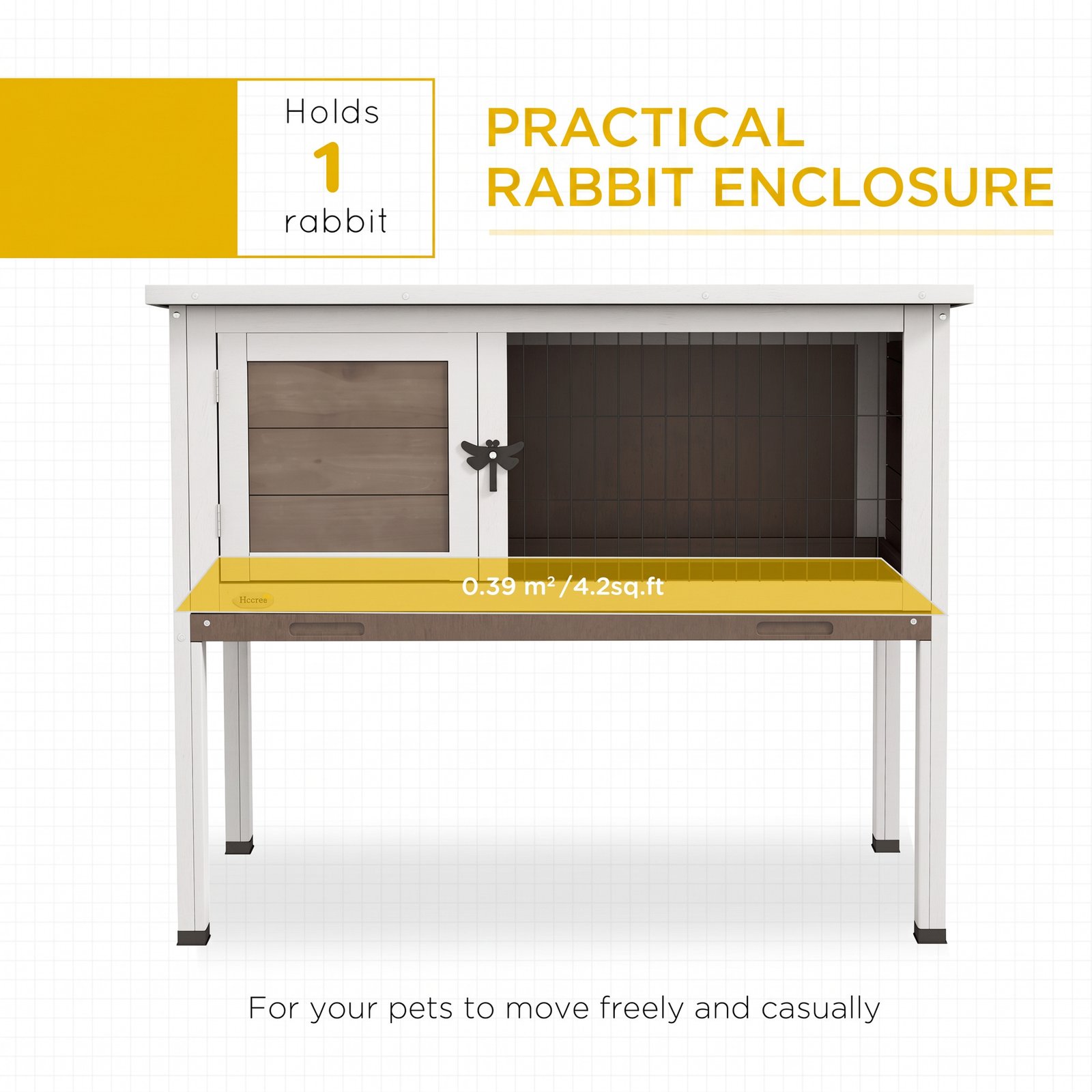 Wooden Guinea Pig Hutch, Small Animal Cage with Slide-out Tray, Openable Asphalt Roof, 84 x 43 x 70cm, Brown