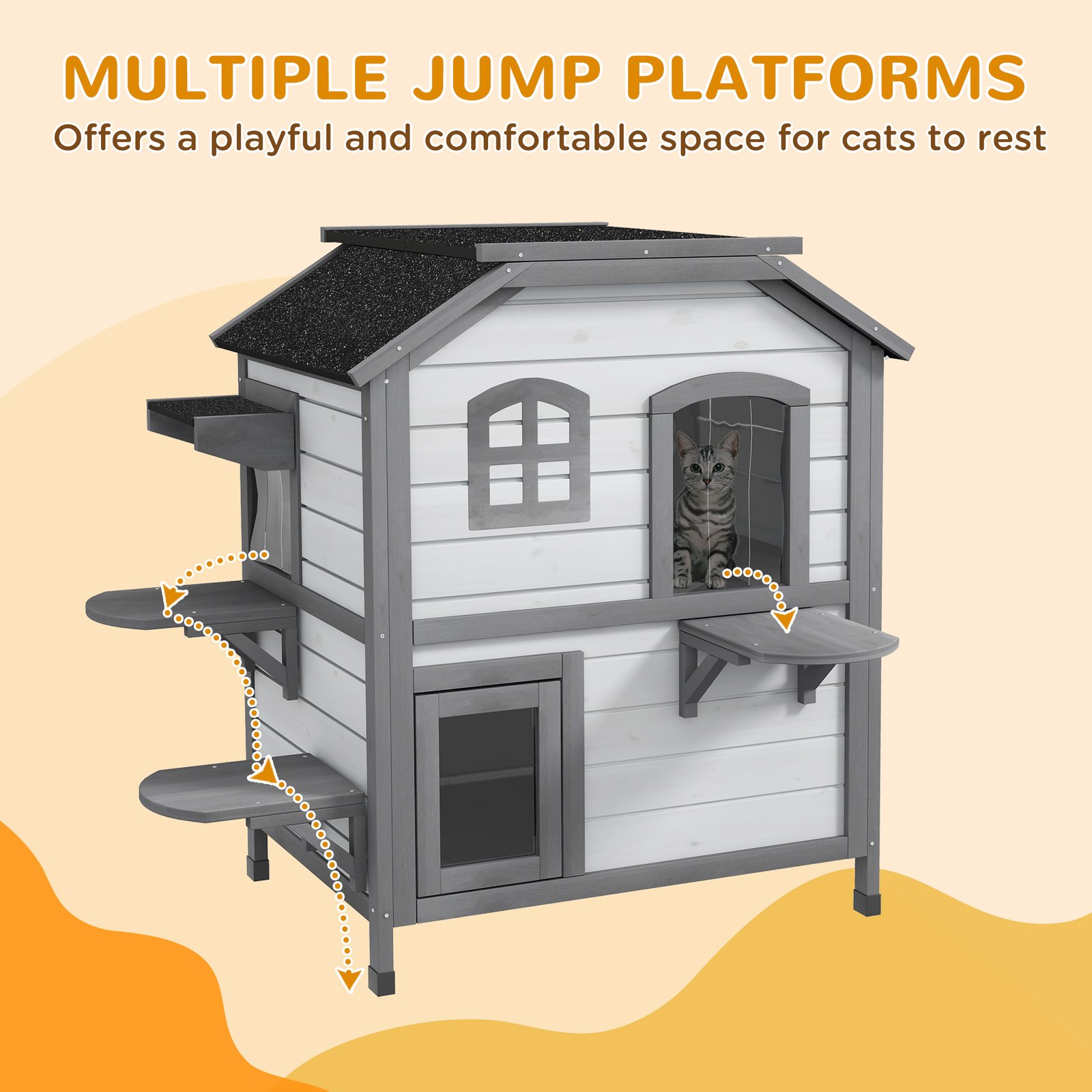 2-Story Indoor or Outdoor Cat House W/ Escape Door, Cat Shelter, White - Image 7