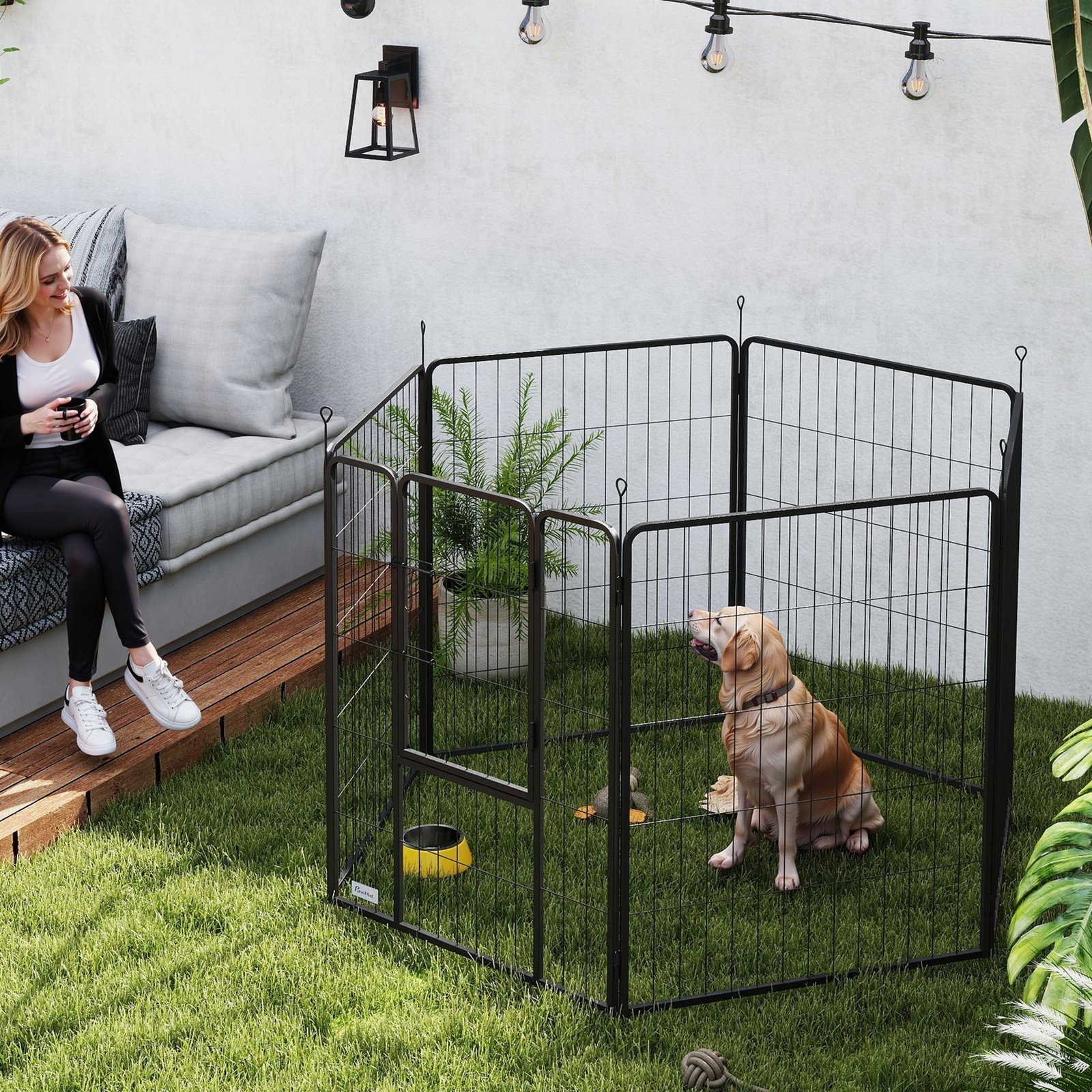6 Panels Dog Playpen, Portable Detachable Puppy Pen with Door, for Large Dogs, 100cm High, Black - Image 9