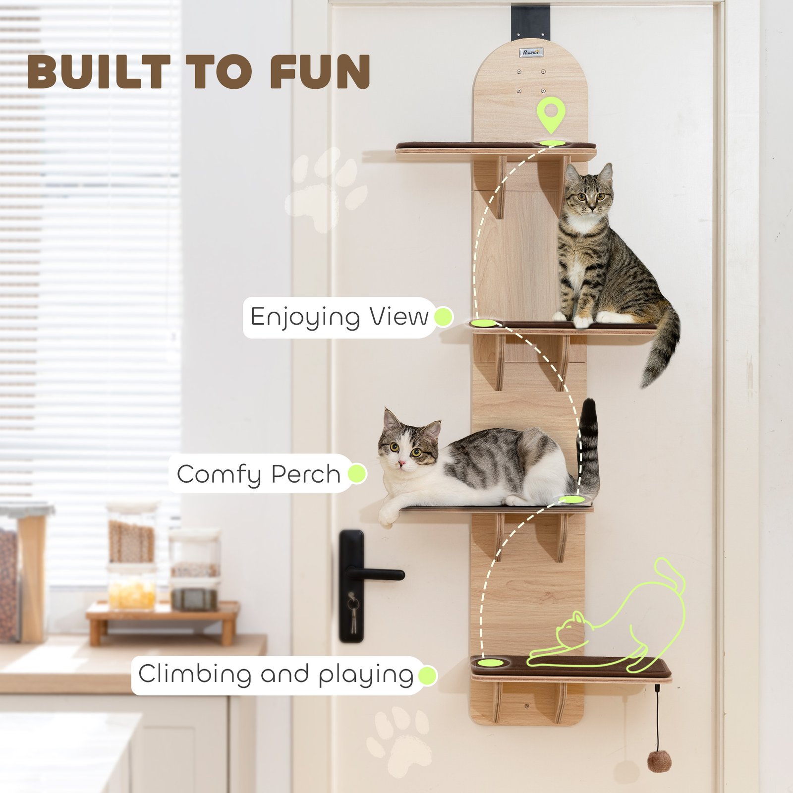 4-Level Door Mounted Cat Tree with Washable Plush Mats, Toy Balls, Door Hanging Cat Shelf for Indoor Cats - Image 5