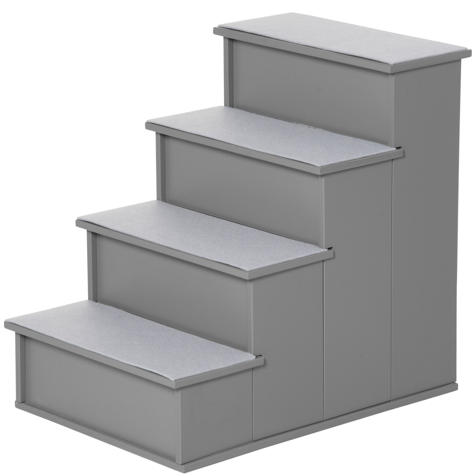 4 Step Dog Steps for Bed, Wooden Dog Steps for Sofa, Pet Stairs for Bed Couch with Non-Slip Carpet for Cats and Puppies, 40 x 59 x 54.2 cm, Grey