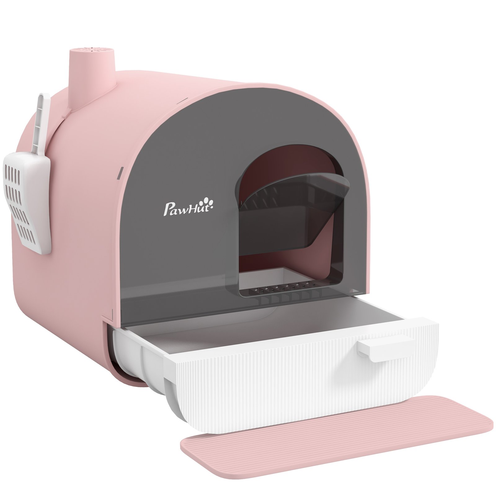 Hooded Cat Litter Box, Kitten Litter Tray, with Lid, Scoop, Filter, Flap Door, Pink
