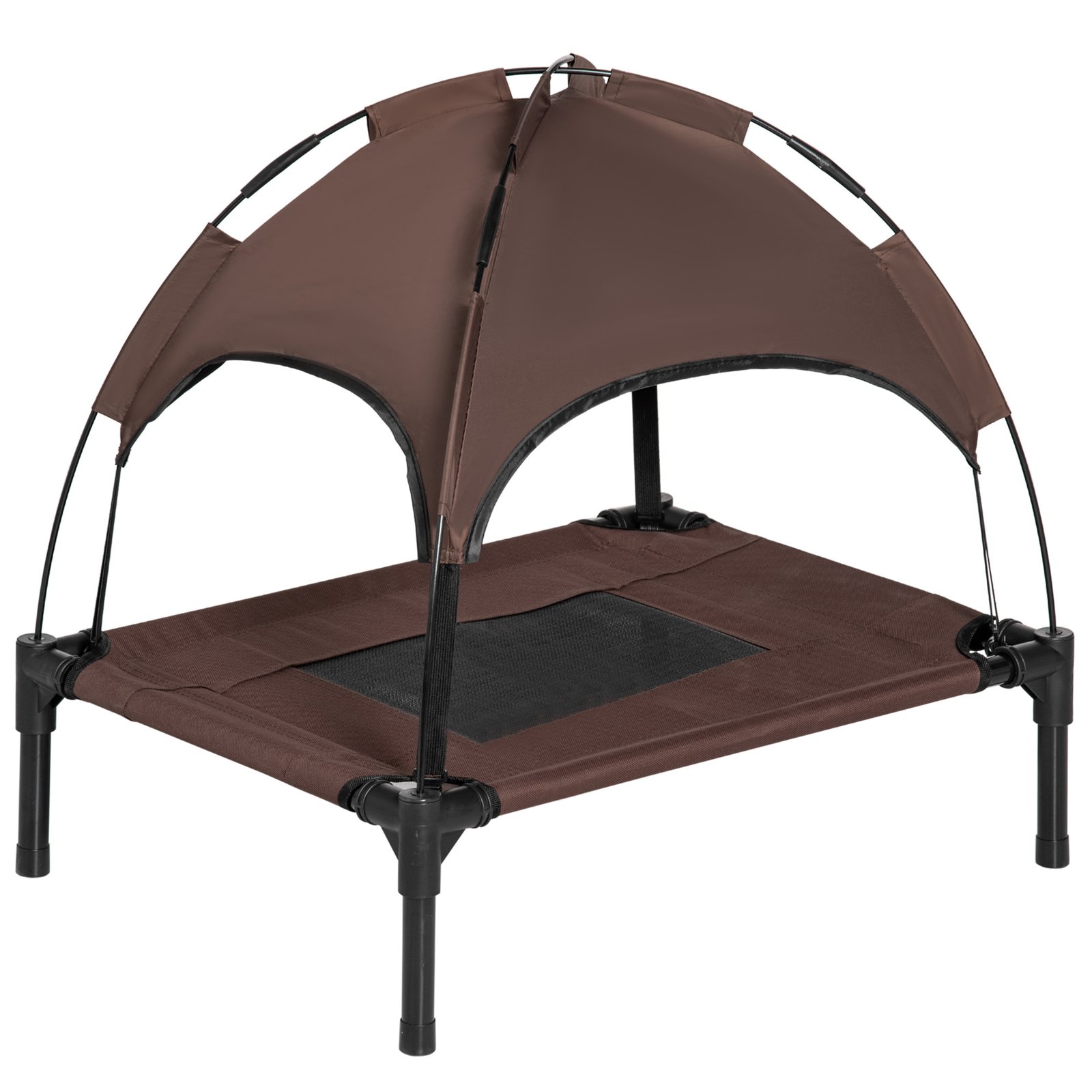 Outdoor Dog Bed with Removable Canopy, Portable Raised Dog Bed for Camping, Garden & Beach, Water-Resistant UV-Protection Mesh Pet Cot Sun Lounger, for Small Pets, 61 x 46 x 62 cm, Brown