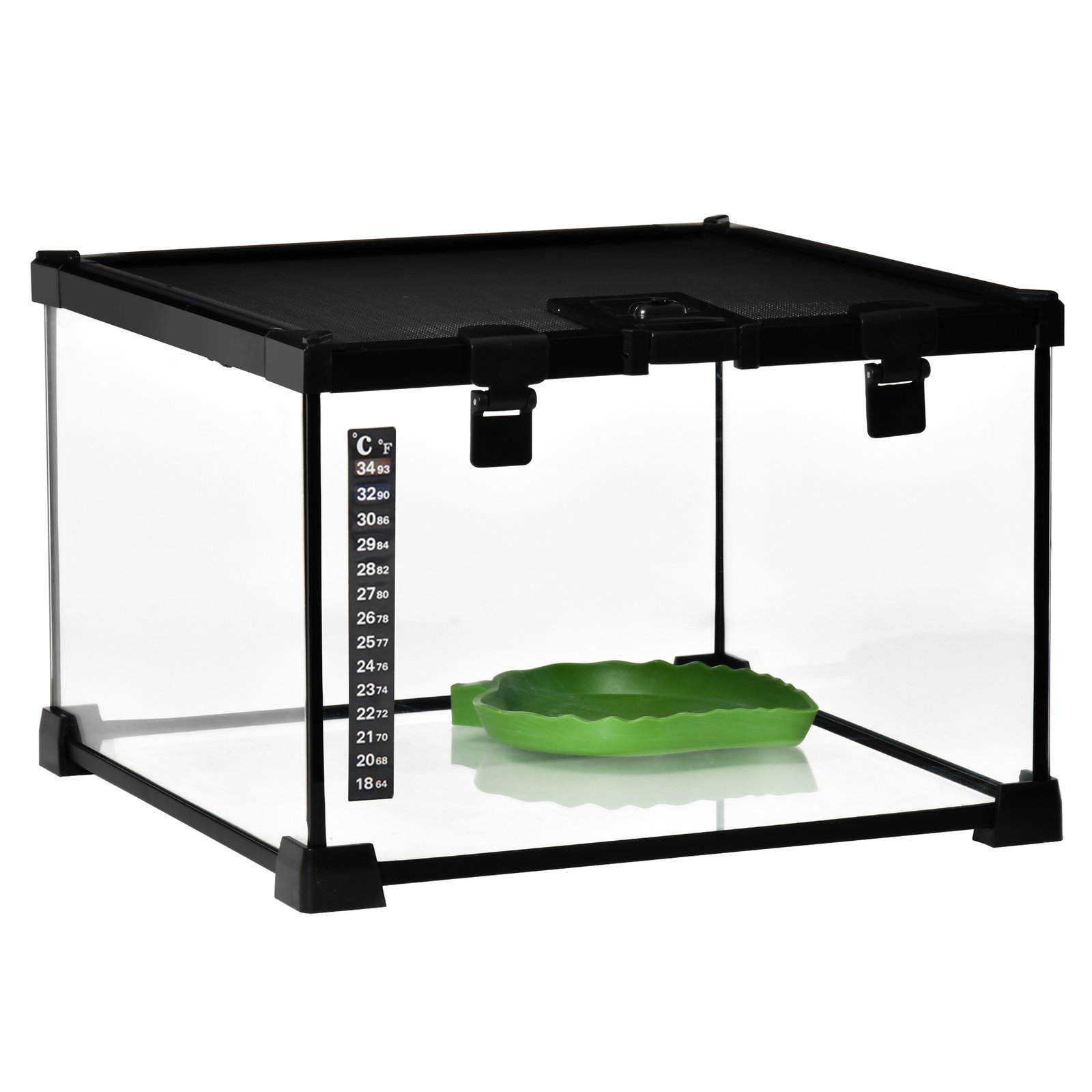 Glass Reptile Terrarium Insect Breeding Tank Vivarium Habitats with Thermometer for Lizards, Horned Frogs, Snakes, Spiders - Small 30 x 30 x 20cm
