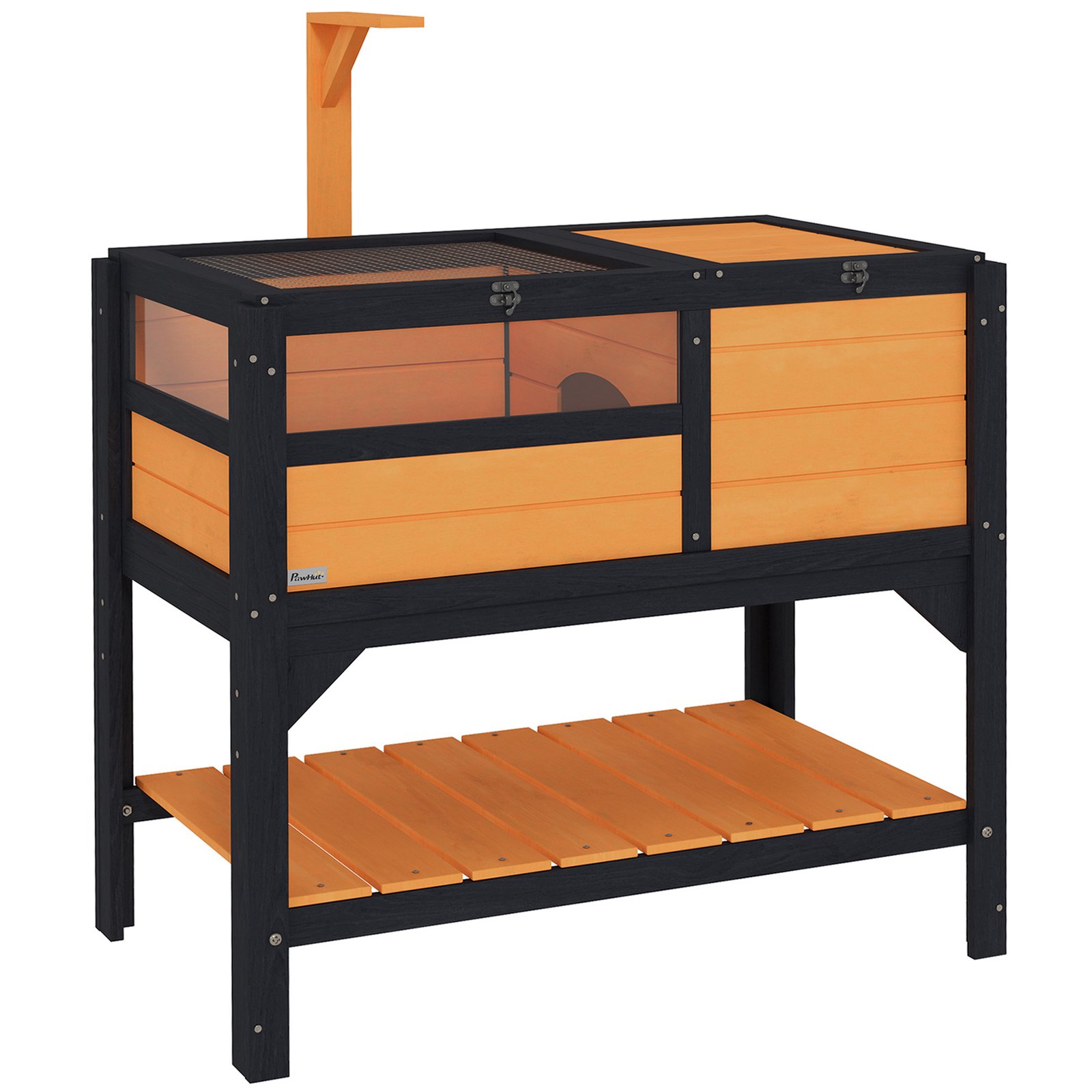 Wooden Tortoise House, with Shelter, Run, Shelf, Lamp Holder, Tray, Yellow
