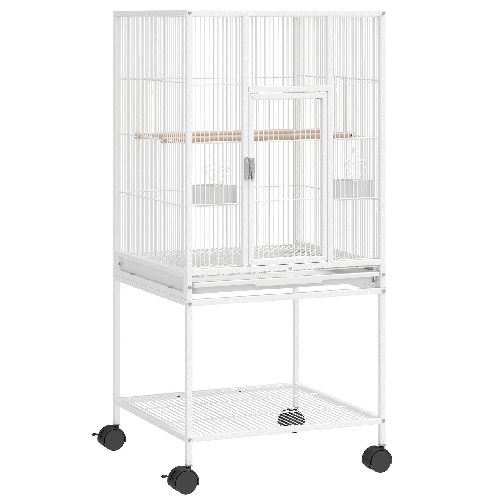 Bird Cage Detachable with Rolling Stand Parrot Cage with Storage Shelf White